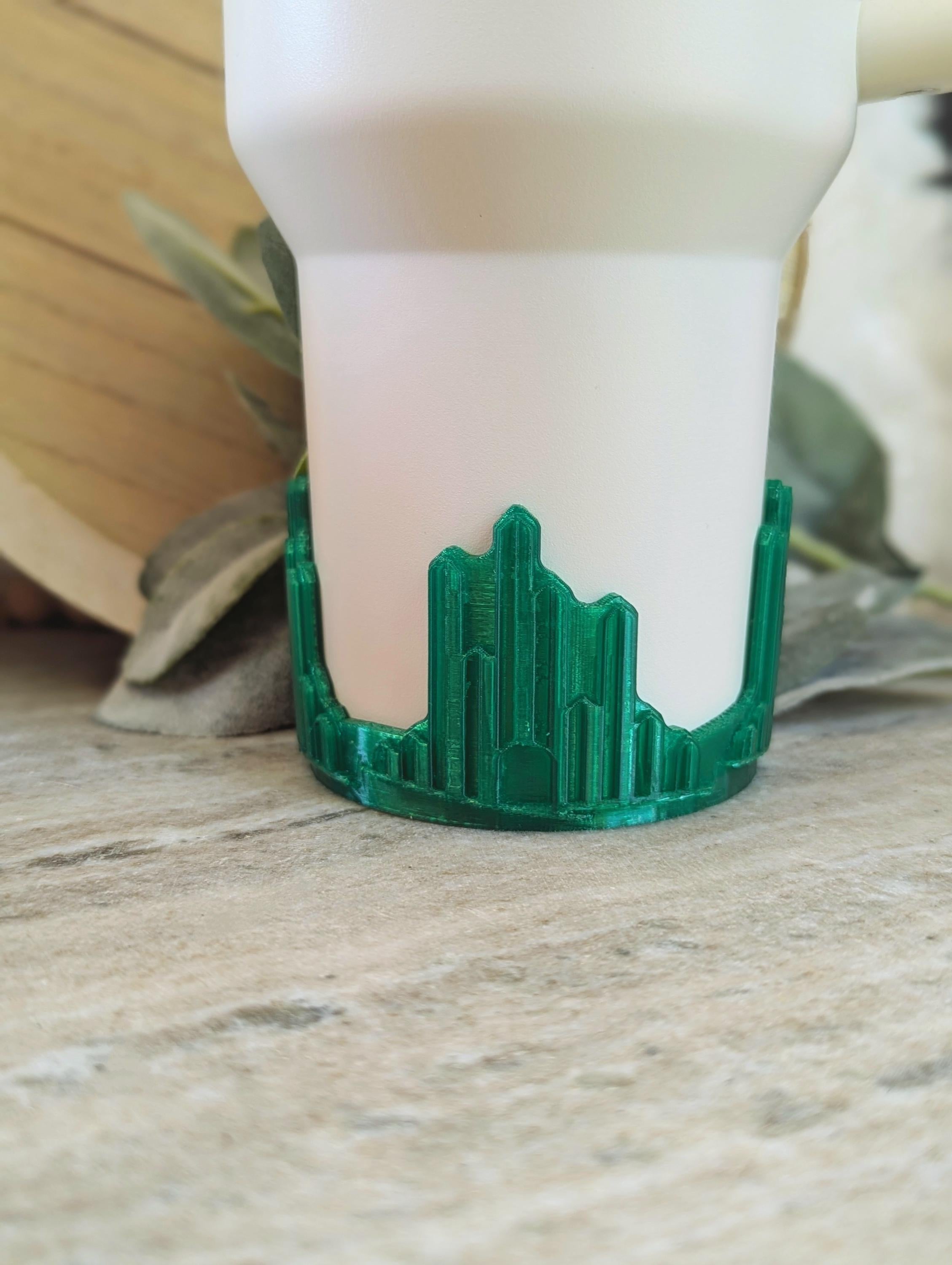 Emerald Color City Tumbler Boot or Bow Handle Cuff for Tumbler Boot Sleeve, 3D Printed, Protective, Wicked Good Witch Glass Castle