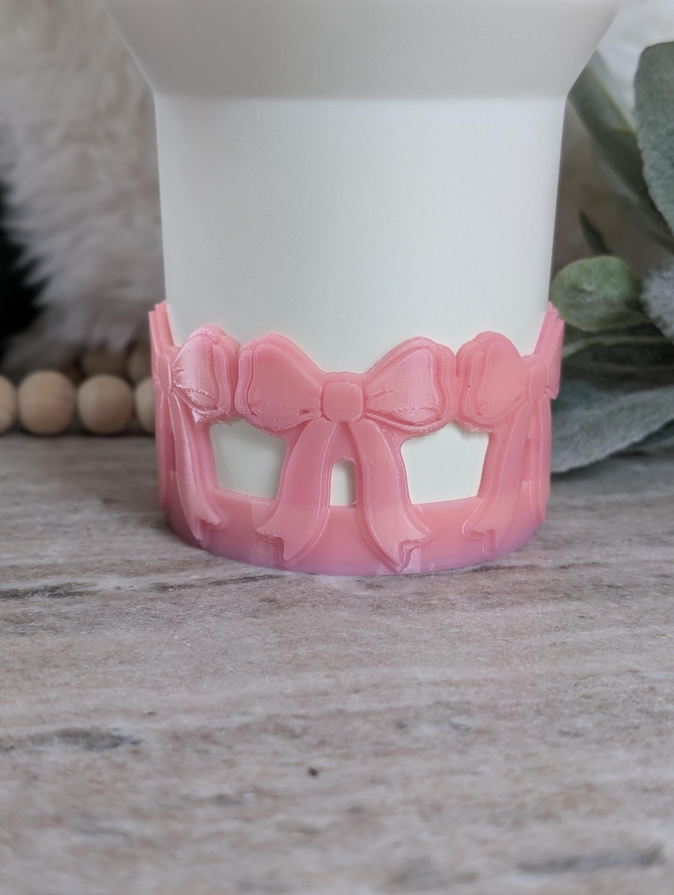 Pink Coquette Ribbon Bow Tumbler Boot, 40oz Stanley, Bow Sleeve for Boot, 3D Printed, Protective Boot for Tumbler bottom Accessories