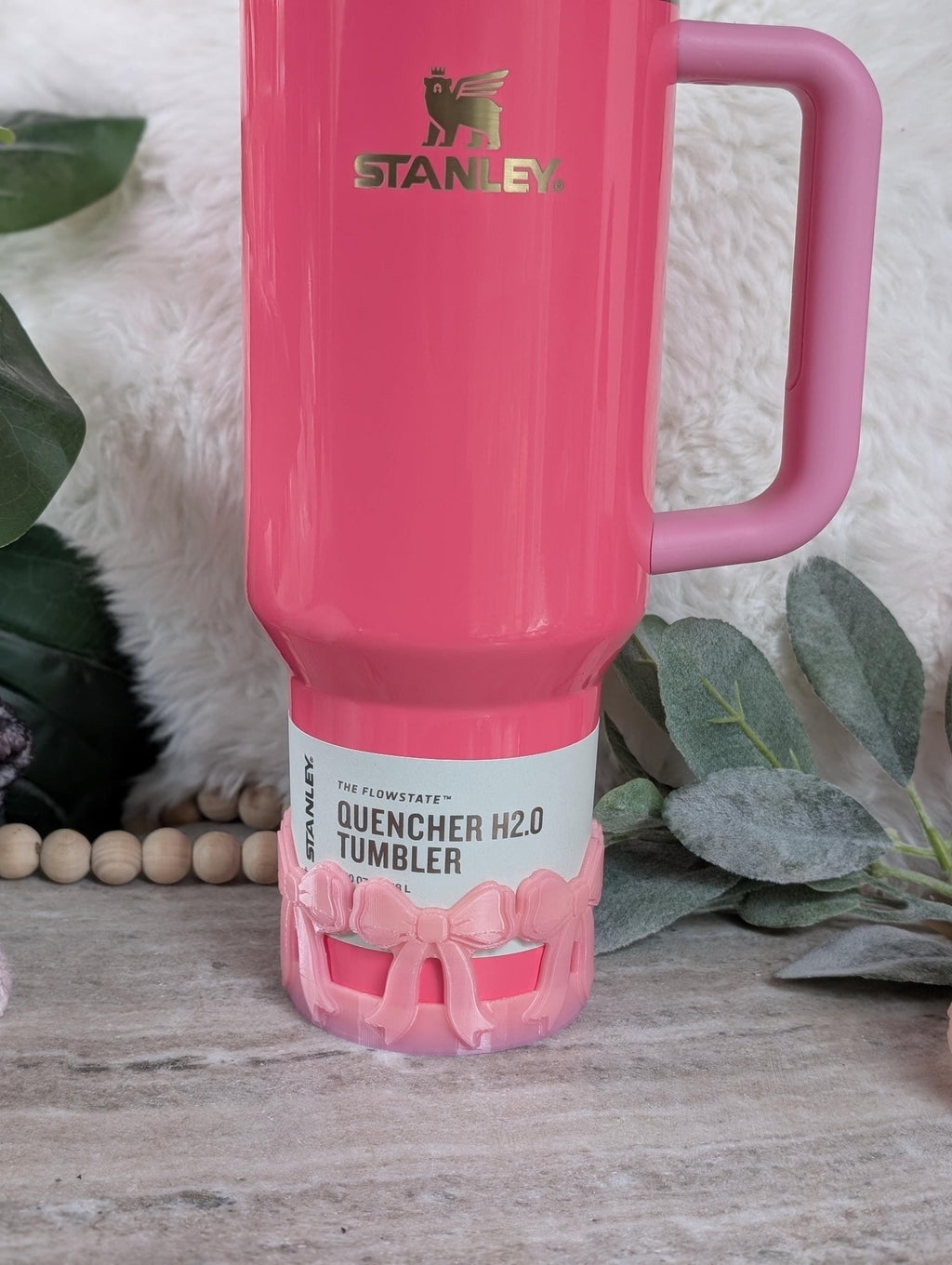 Pink Coquette Ribbon Bow Tumbler Boot, 40oz Stanley, Bow Sleeve for Boot, 3D Printed, Protective Boot for Tumbler bottom Accessories