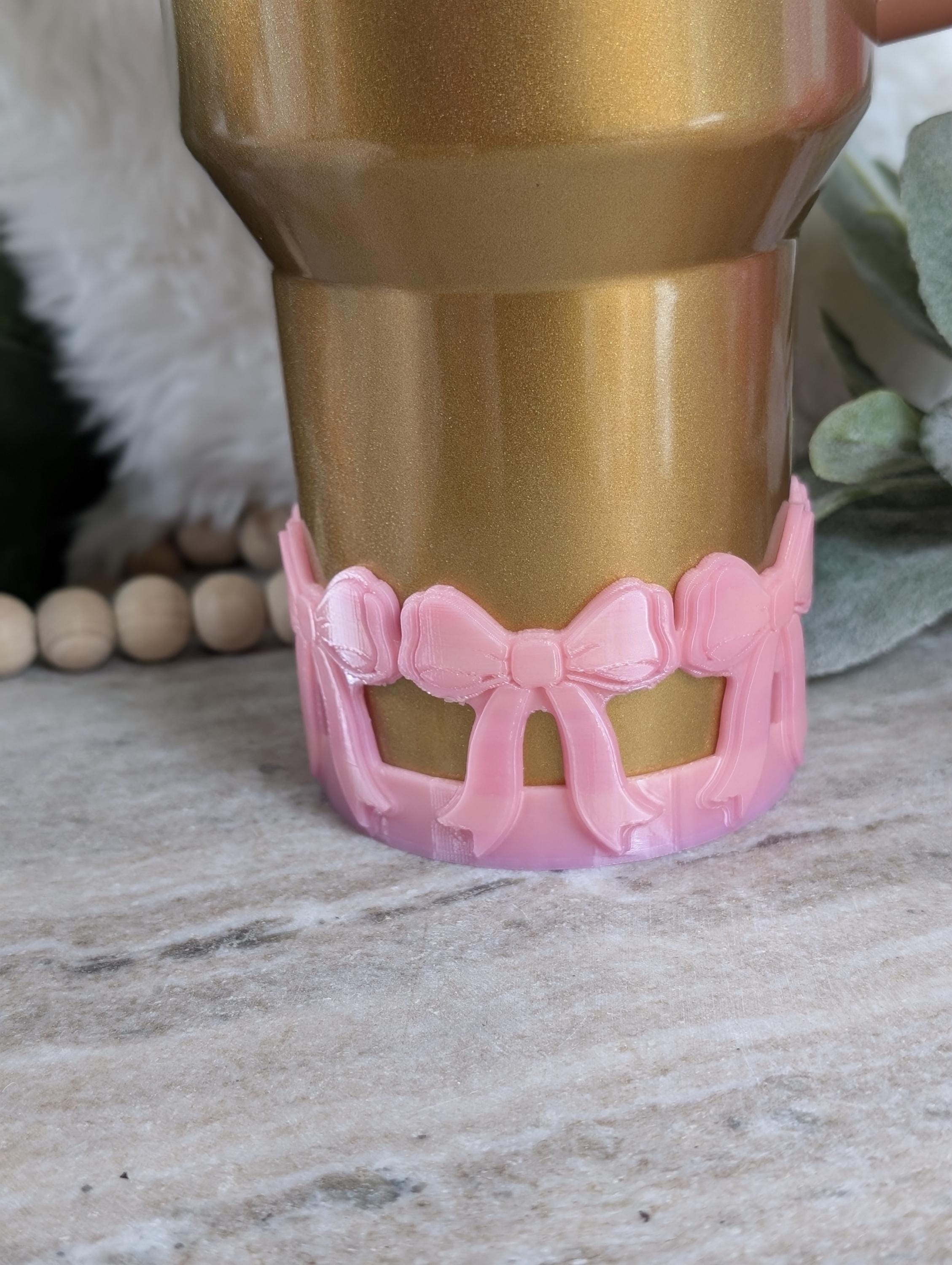 Pink Coquette Ribbon Bow Tumbler Boot, 40oz Stanley, Bow Sleeve for Boot, 3D Printed, Protective Boot for Tumbler bottom Accessories