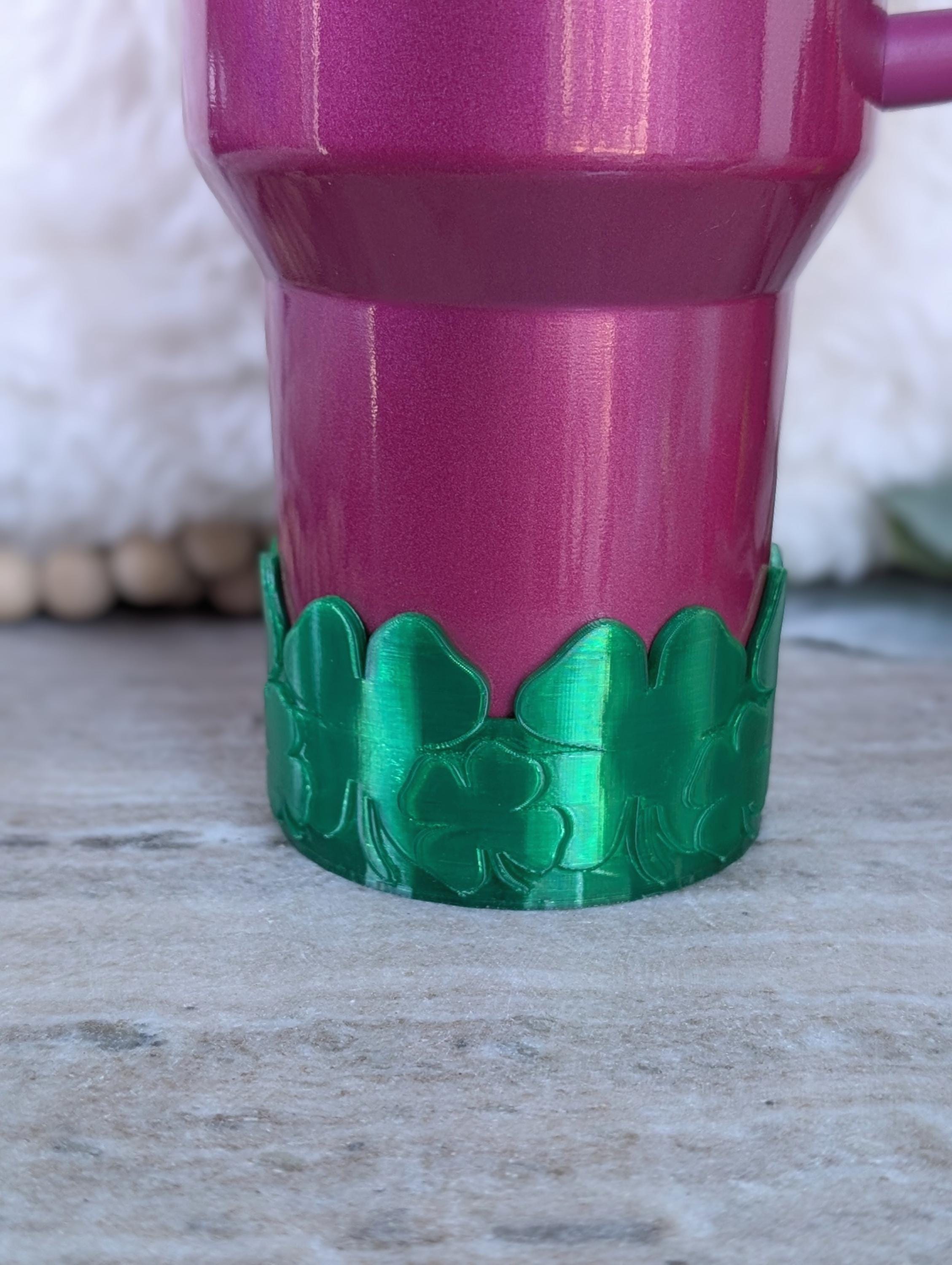 Shamrock Four Leaf Clover Tumbler Boot, Stanley, Emerald Sleeve for Tumbler, Tumbler Boot Sleeve, 3D Printed Protective boot for Stanley Cup