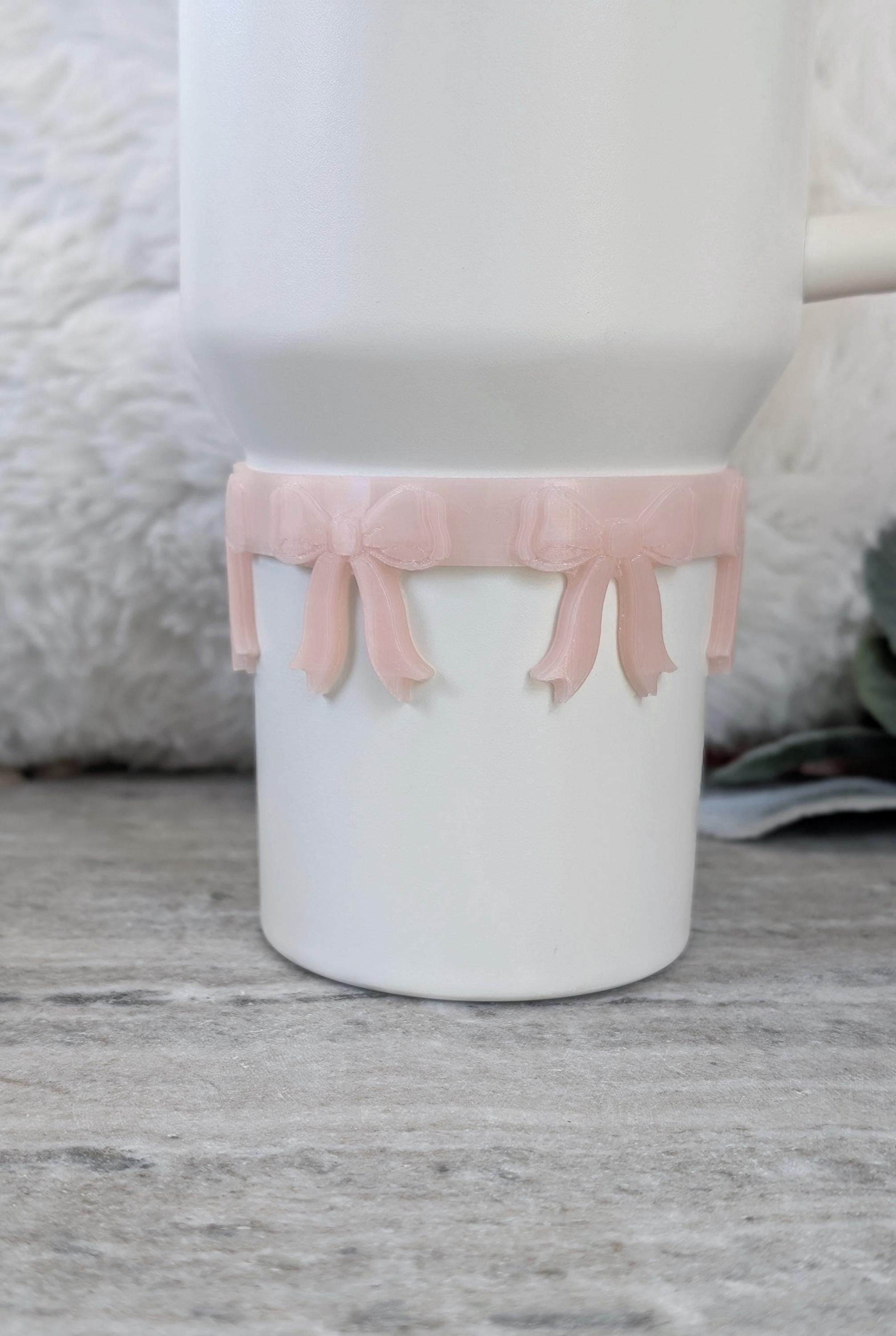 Light Pink Coquette Bow Bangle Cuff for Stanley Tumbler Accessory for Cup Bracelet Topper Decorative Decor Bling on Drink Cup Bow Dress up