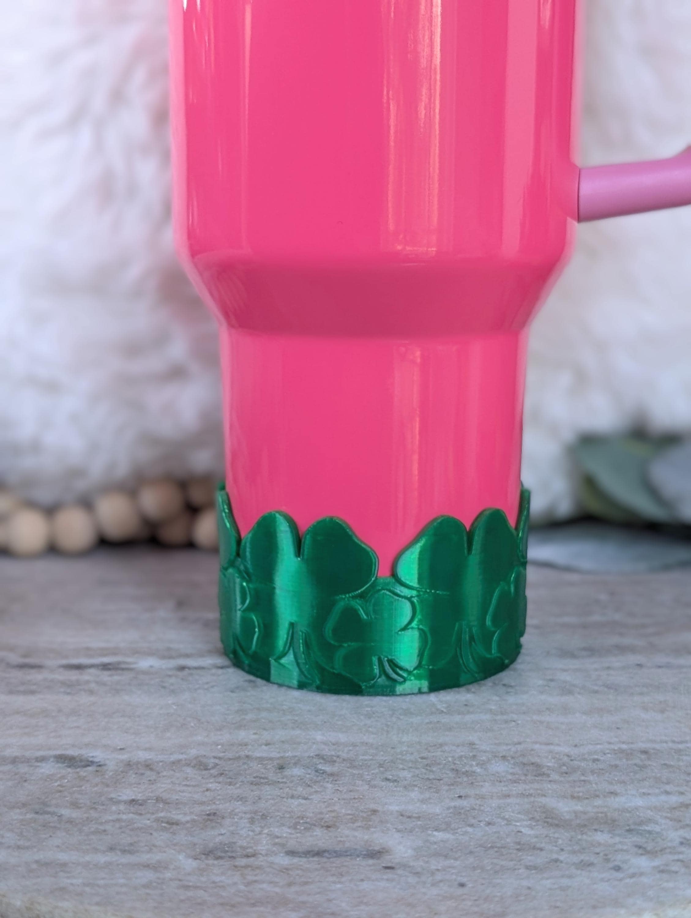 Shamrock Four Leaf Clover Tumbler Boot, Stanley, Emerald Sleeve for Tumbler, Tumbler Boot Sleeve, 3D Printed Protective boot for Stanley Cup
