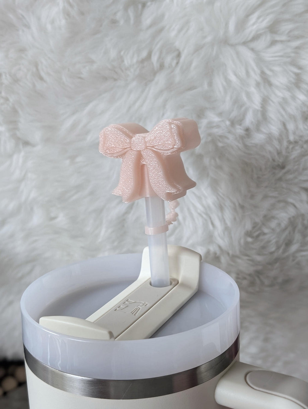 Light Pink Coquette Ribbon Bow Straw Cap Cover for Stanley Tumbler Accessories for Straw Topper Decor Cup 10mm Straw Buddy