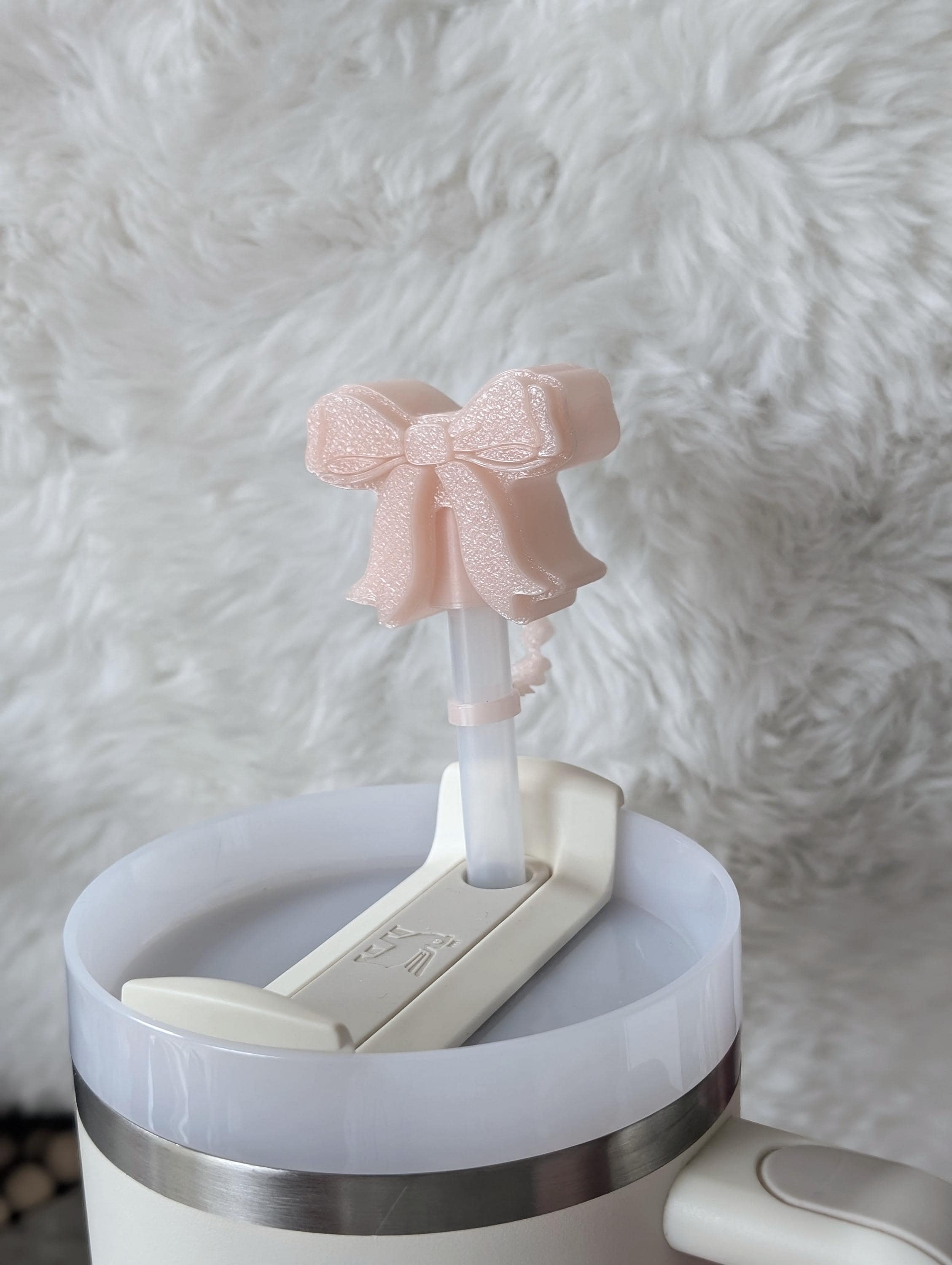 Light Pink Coquette Ribbon Bow Straw Cap Cover for Stanley Tumbler Accessories for Straw Topper Decor Cup 10mm Straw Buddy