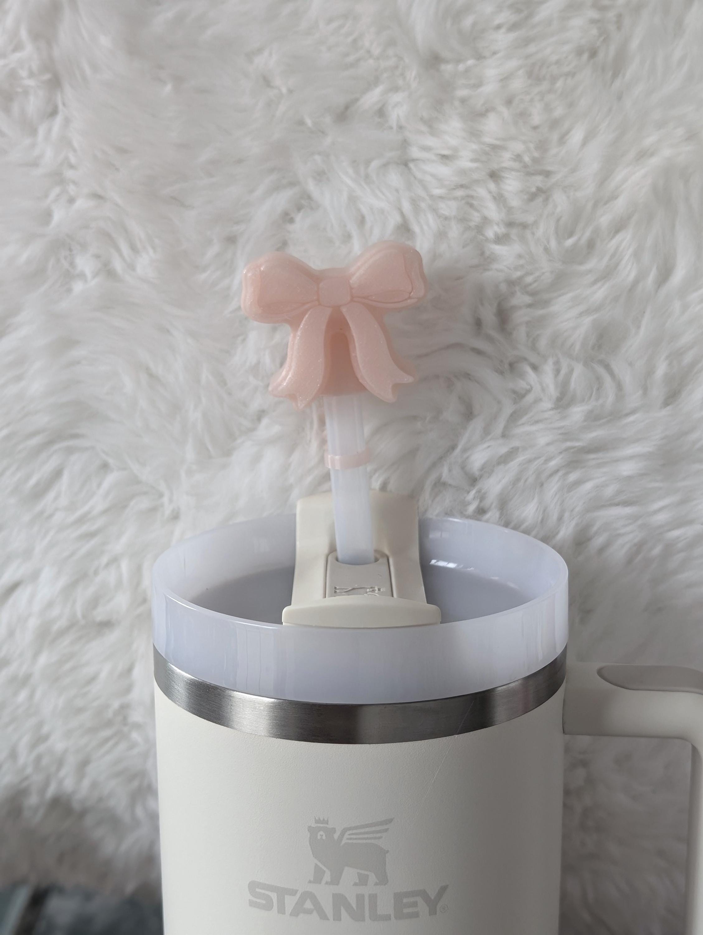 Light Pink Coquette Ribbon Bow Straw Cap Cover for Stanley Tumbler Accessories for Straw Topper Decor Cup 10mm Straw Buddy