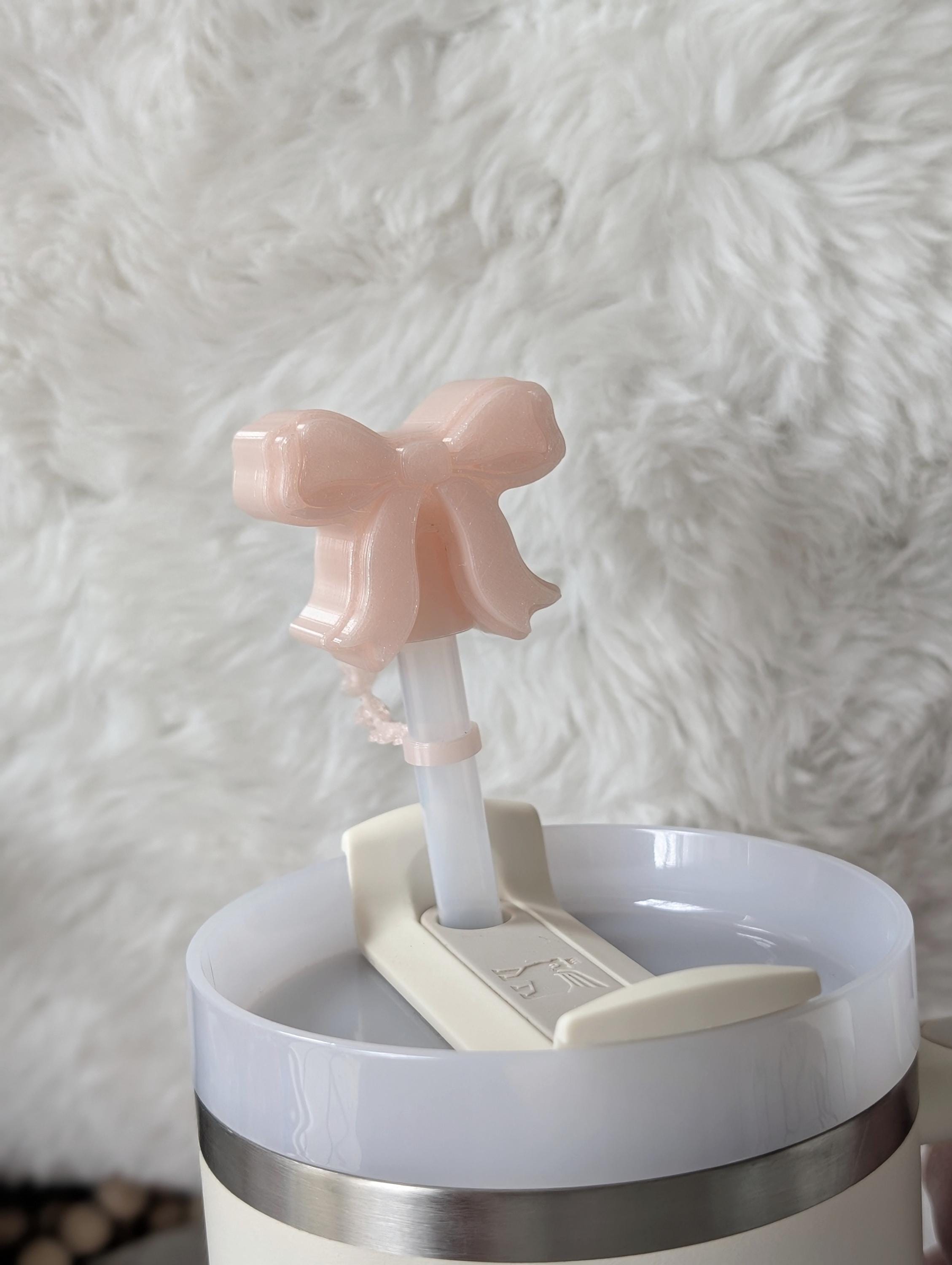 Light Pink Coquette Ribbon Bow Straw Cap Cover for Stanley Tumbler Accessories for Straw Topper Decor Cup 10mm Straw Buddy