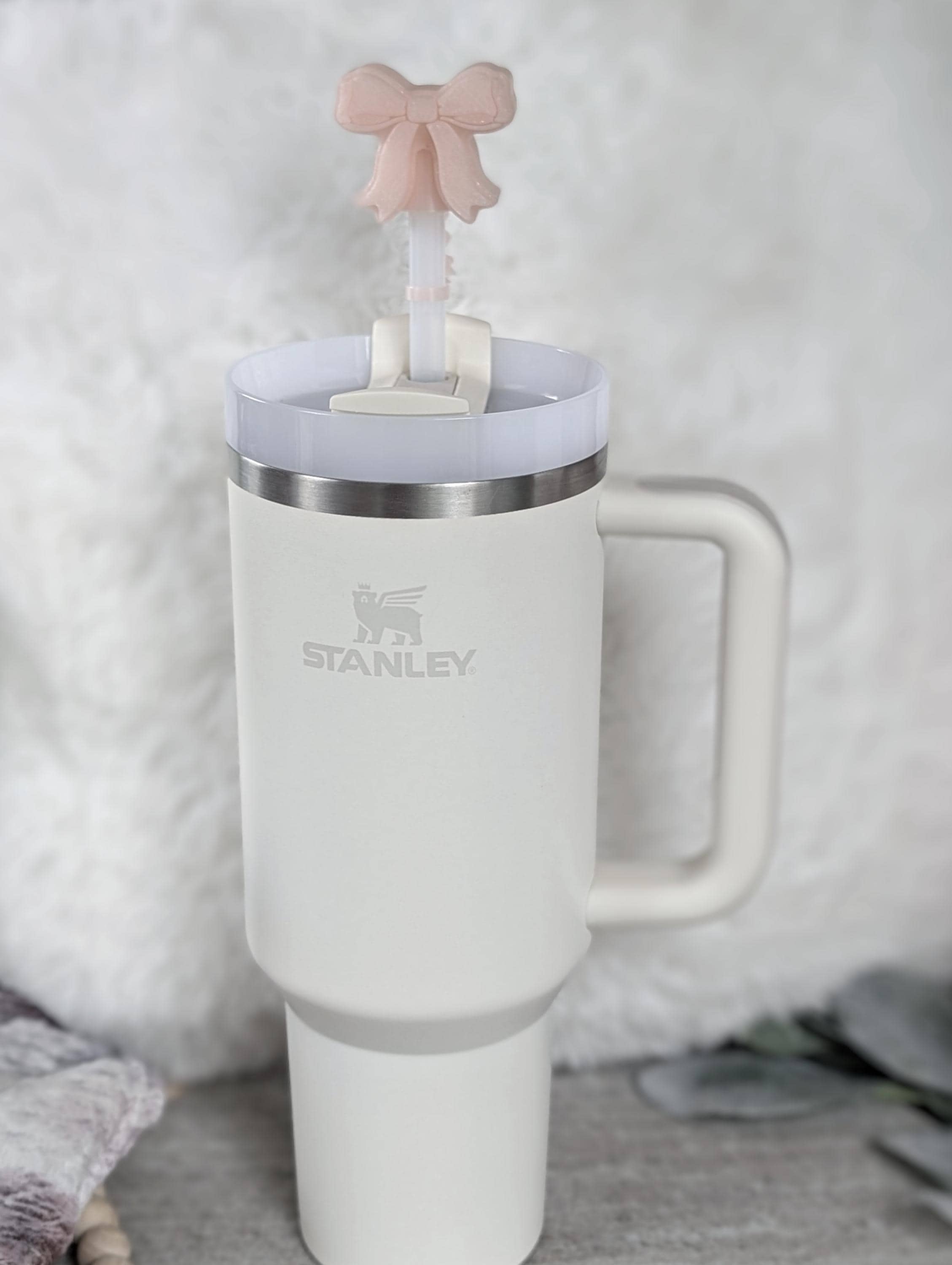 Light Pink Coquette Ribbon Bow Straw Cap Cover for Stanley Tumbler Accessories for Straw Topper Decor Cup 10mm Straw Buddy