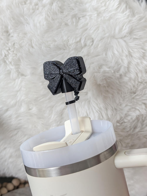 Black Bow Straw Cap Cover for Stanley Tumbler Accessories for Straw Topper Decor Cup 10mm Straw Buddy