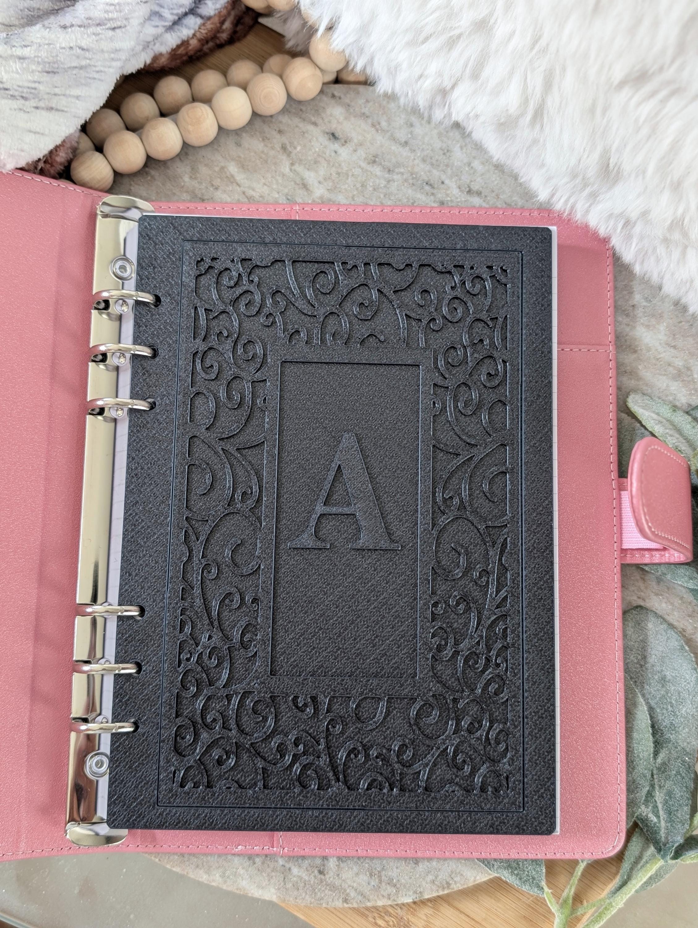 Personalized Dashboard Planner with initial Decorative Embossed Scroll Design Decor for Planner Minimalist Black Insert for A5 A6 3D Printed