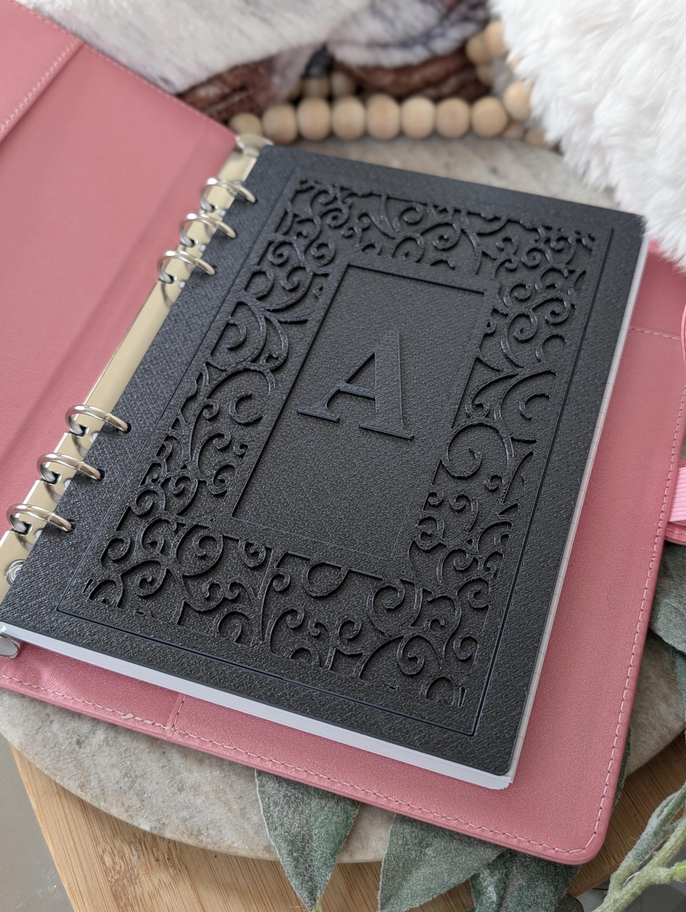 Personalized Dashboard Planner with initial Decorative Embossed Scroll Design Decor for Planner Minimalist Black Insert for A5 A6 3D Printed