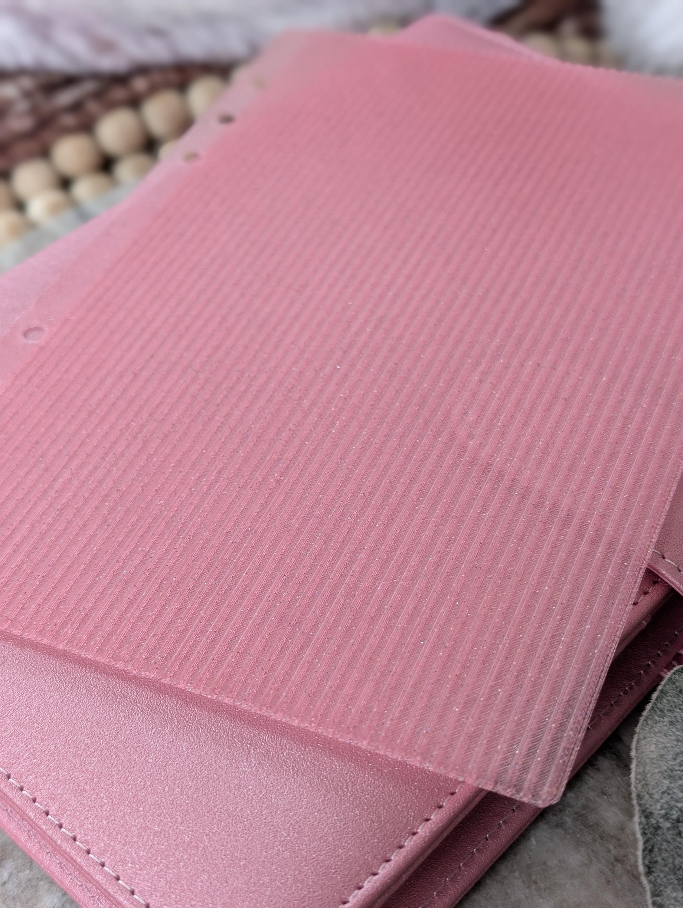Fluted Dashboard Glitter Pink Frosted Design Decor for Planner Insert for A6 Personal A5 planner binders 3d Printed Clear Insert Dividers