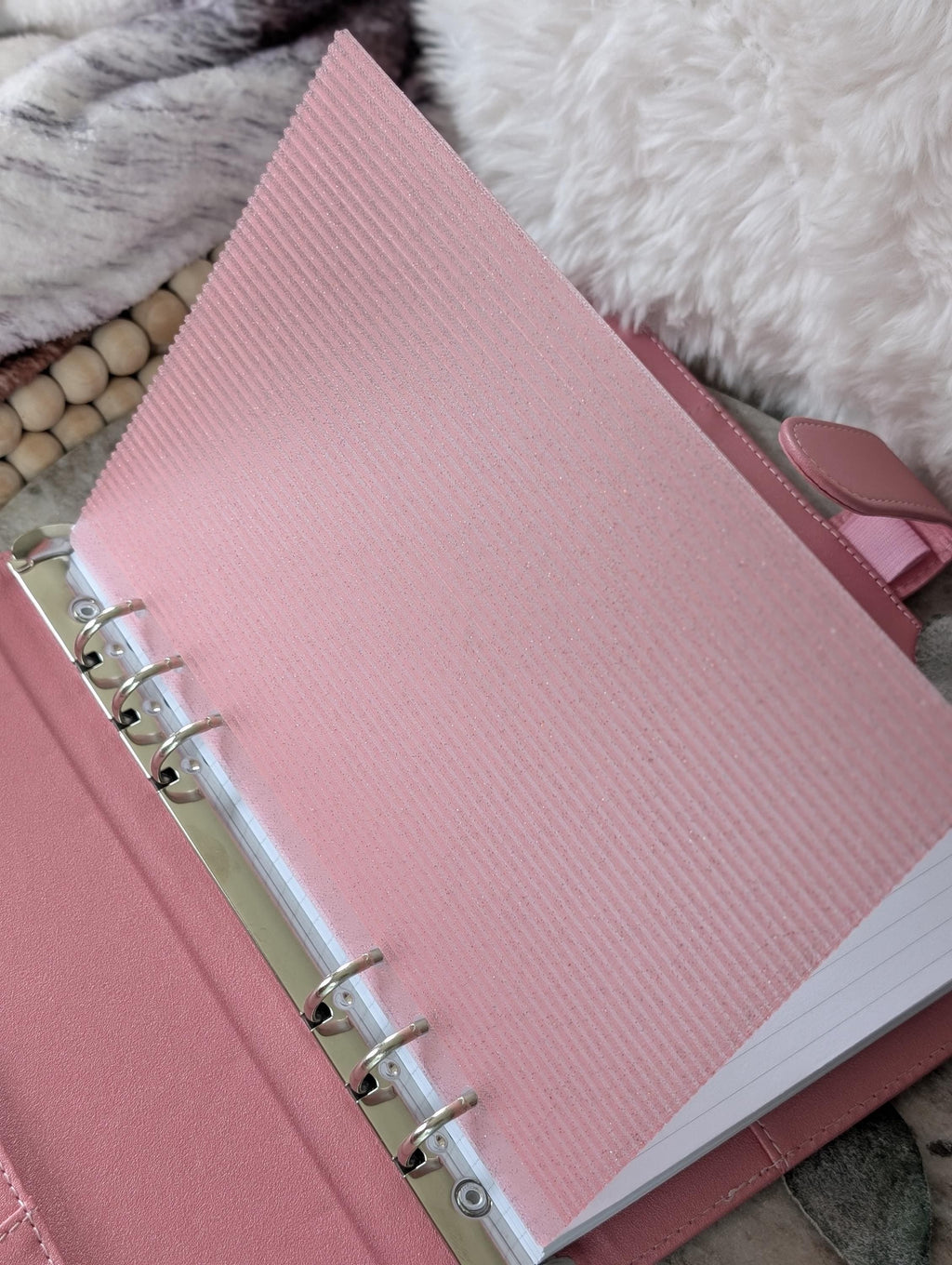 Fluted Dashboard Glitter Pink Frosted Design Decor for Planner Insert for A6 Personal A5 planner binders 3d Printed Clear Insert Dividers