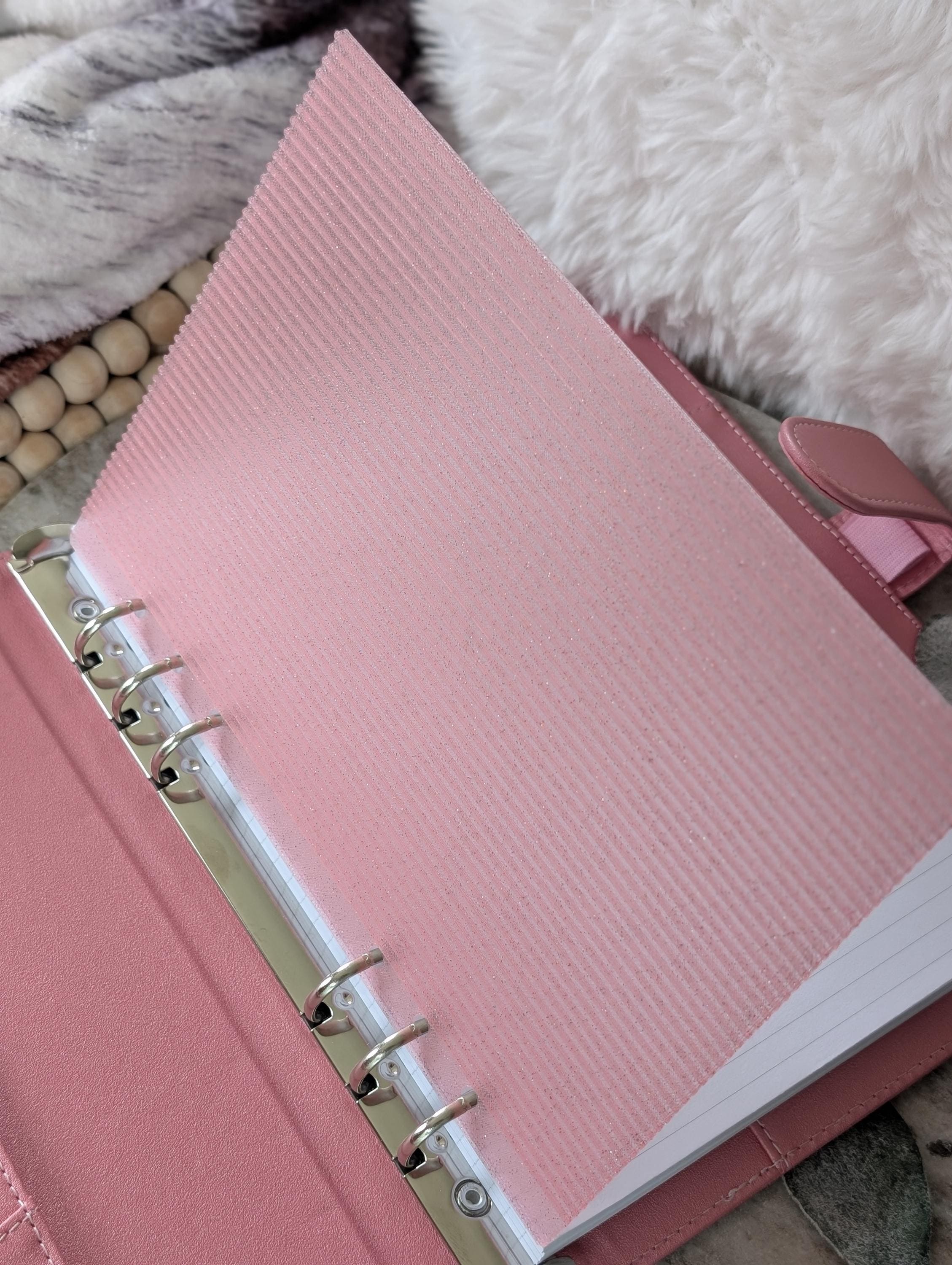 Fluted Dashboard Glitter Pink Frosted Design Decor for Planner Insert for A6 Personal A5 planner binders 3d Printed Clear Insert Dividers