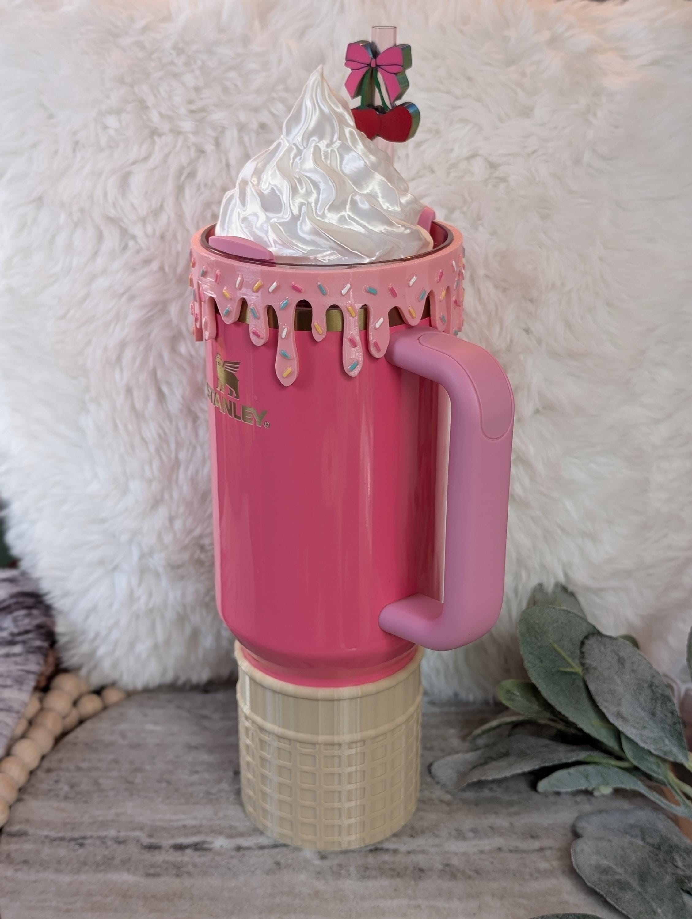 Ice Cream Cone Themed Tumbler Set for Stanley Tumbler Accessories for Lid Topper Decor Cup Protective Sleeve New Unique Design Sprinkles