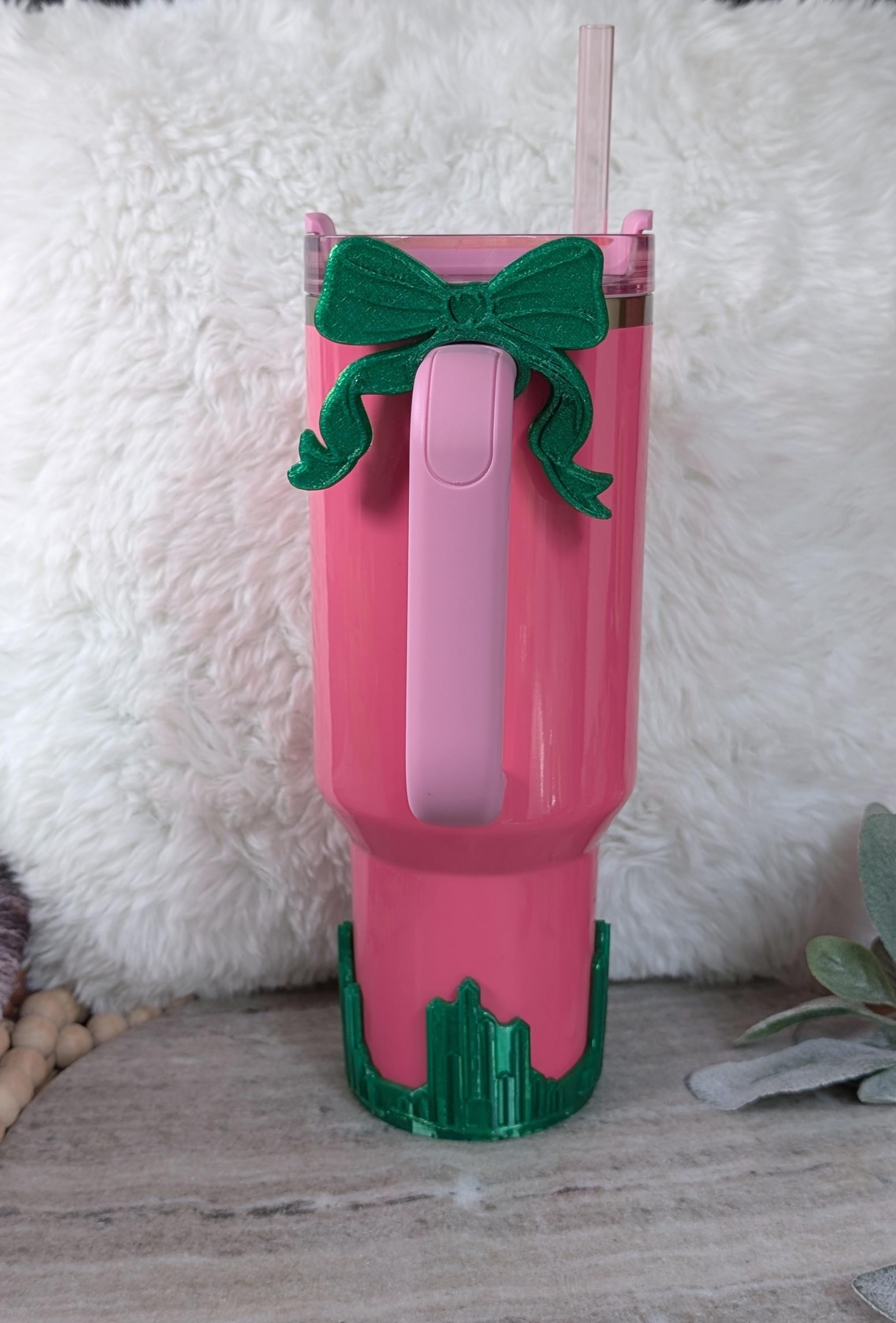 Emerald Color City Tumbler Boot or Bow Handle Cuff for Tumbler Boot Sleeve, 3D Printed, Protective, Wicked Good Witch Glass Castle