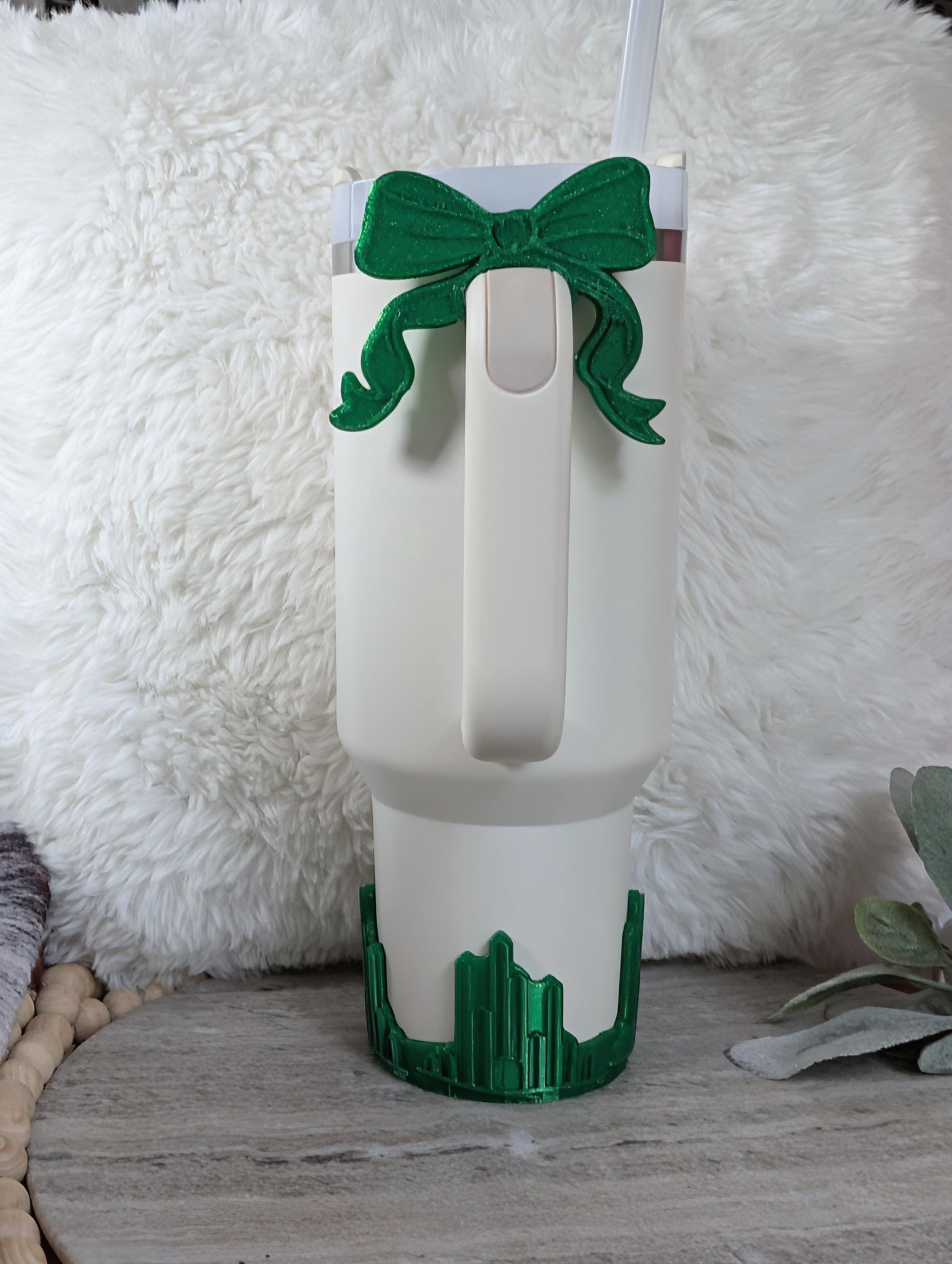 Emerald Color City Tumbler Boot or Bow Handle Cuff for Tumbler Boot Sleeve, 3D Printed, Protective, Wicked Good Witch Glass Castle