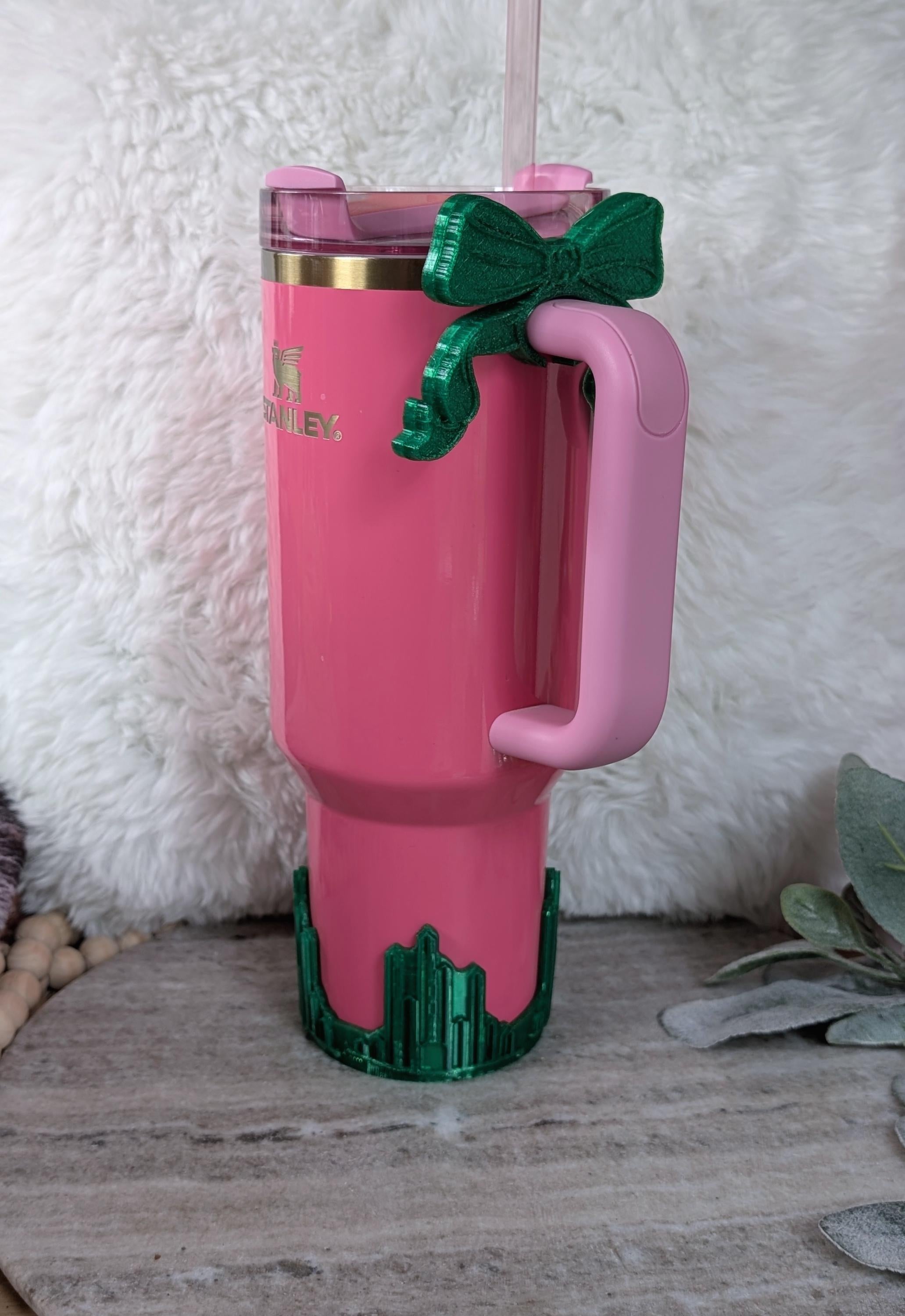 Emerald Color City Tumbler Boot or Bow Handle Cuff for Tumbler Boot Sleeve, 3D Printed, Protective, Wicked Good Witch Glass Castle