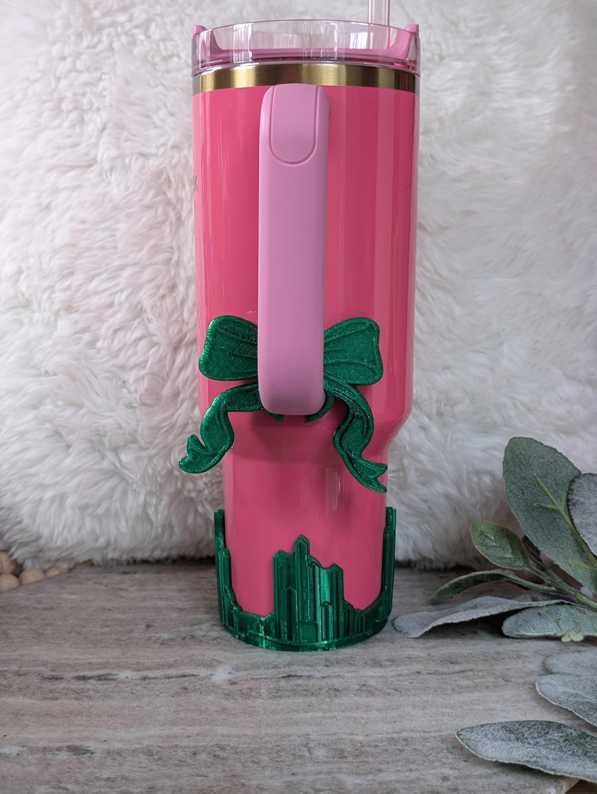 Emerald Color City Tumbler Boot or Bow Handle Cuff for Tumbler Boot Sleeve, 3D Printed, Protective, Wicked Good Witch Glass Castle