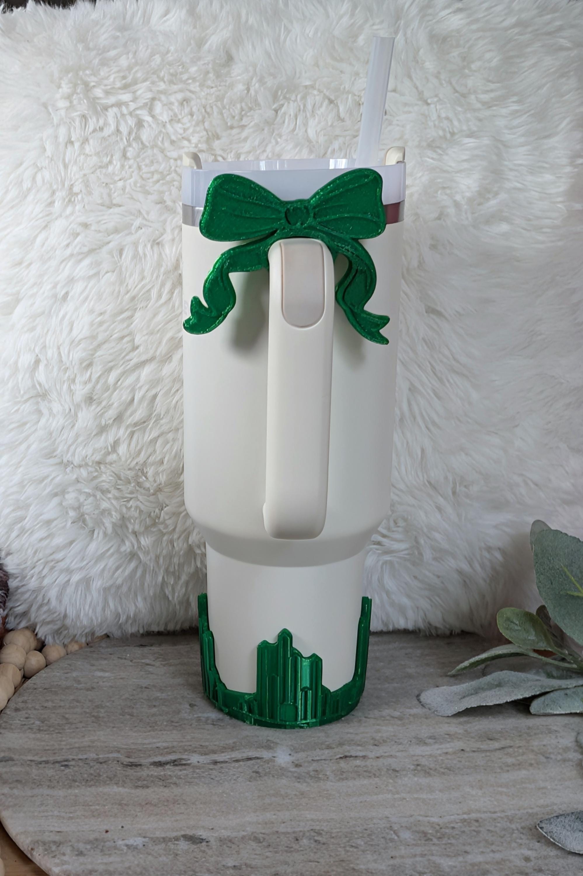 Emerald Color City Tumbler Boot or Bow Handle Cuff for Tumbler Boot Sleeve, 3D Printed, Protective, Wicked Good Witch Glass Castle