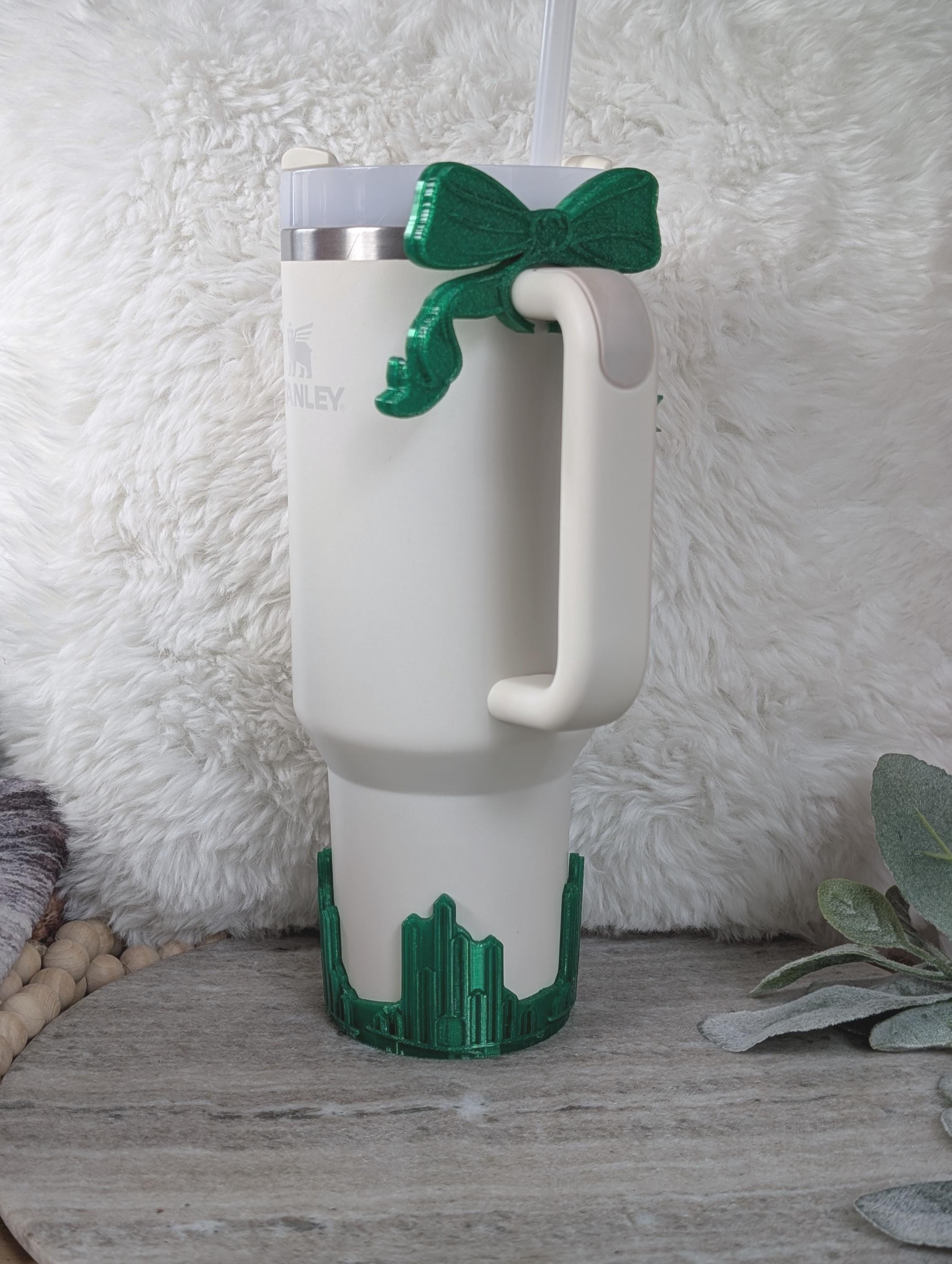 Emerald Color City Tumbler Boot or Bow Handle Cuff for Tumbler Boot Sleeve, 3D Printed, Protective, Wicked Good Witch Glass Castle