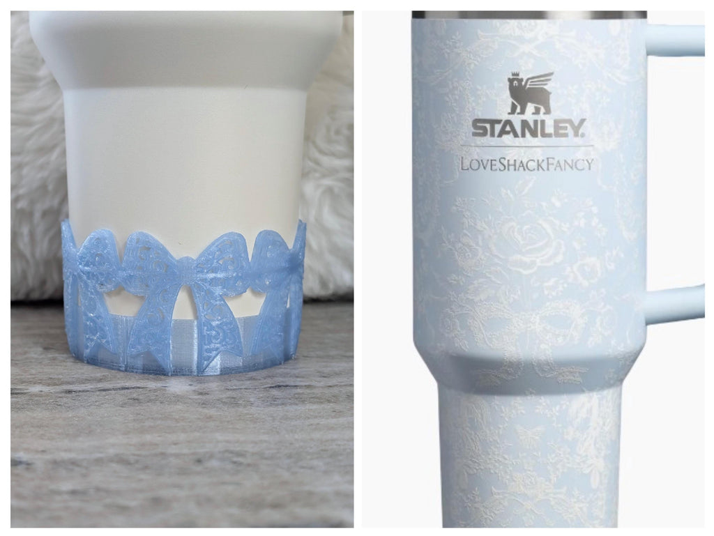Ice Blue Swirl Lace Ribbon Bow Tumbler Boot 40oz 30oz Stanley Clear Sleeve for Tumbler Protective Boot Sleeve 3D Printed Coquette Toile