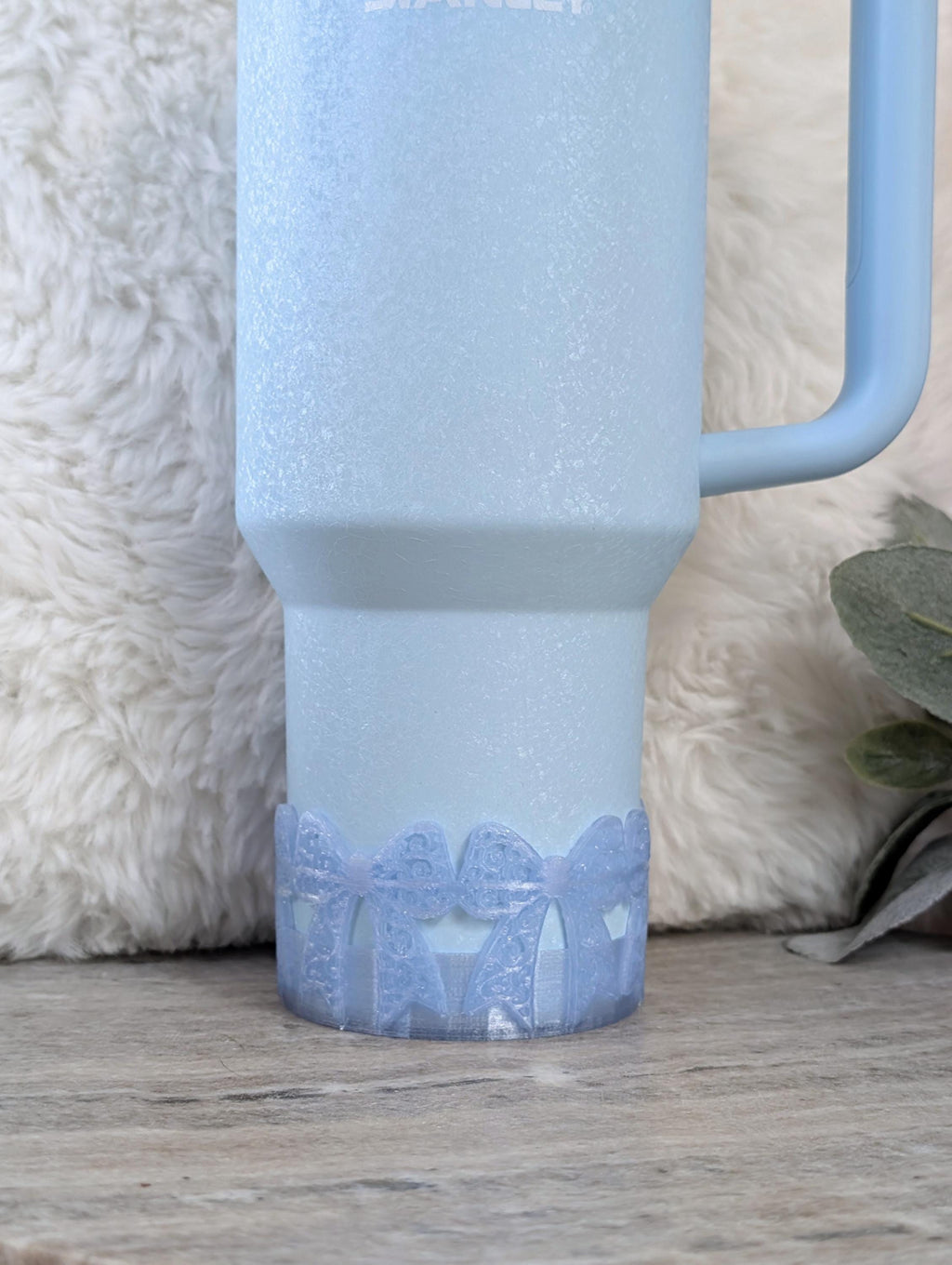 Ice Blue Swirl Lace Ribbon Bow Tumbler Boot 40oz 30oz Stanley Clear Sleeve for Tumbler Protective Boot Sleeve 3D Printed Coquette Toile