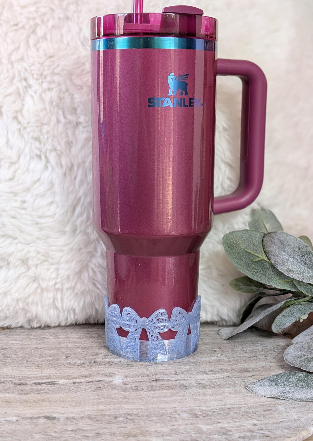 Ice Blue Swirl Lace Ribbon Bow Tumbler Boot 40oz 30oz Stanley Clear Sleeve for Tumbler Protective Boot Sleeve 3D Printed Coquette Toile