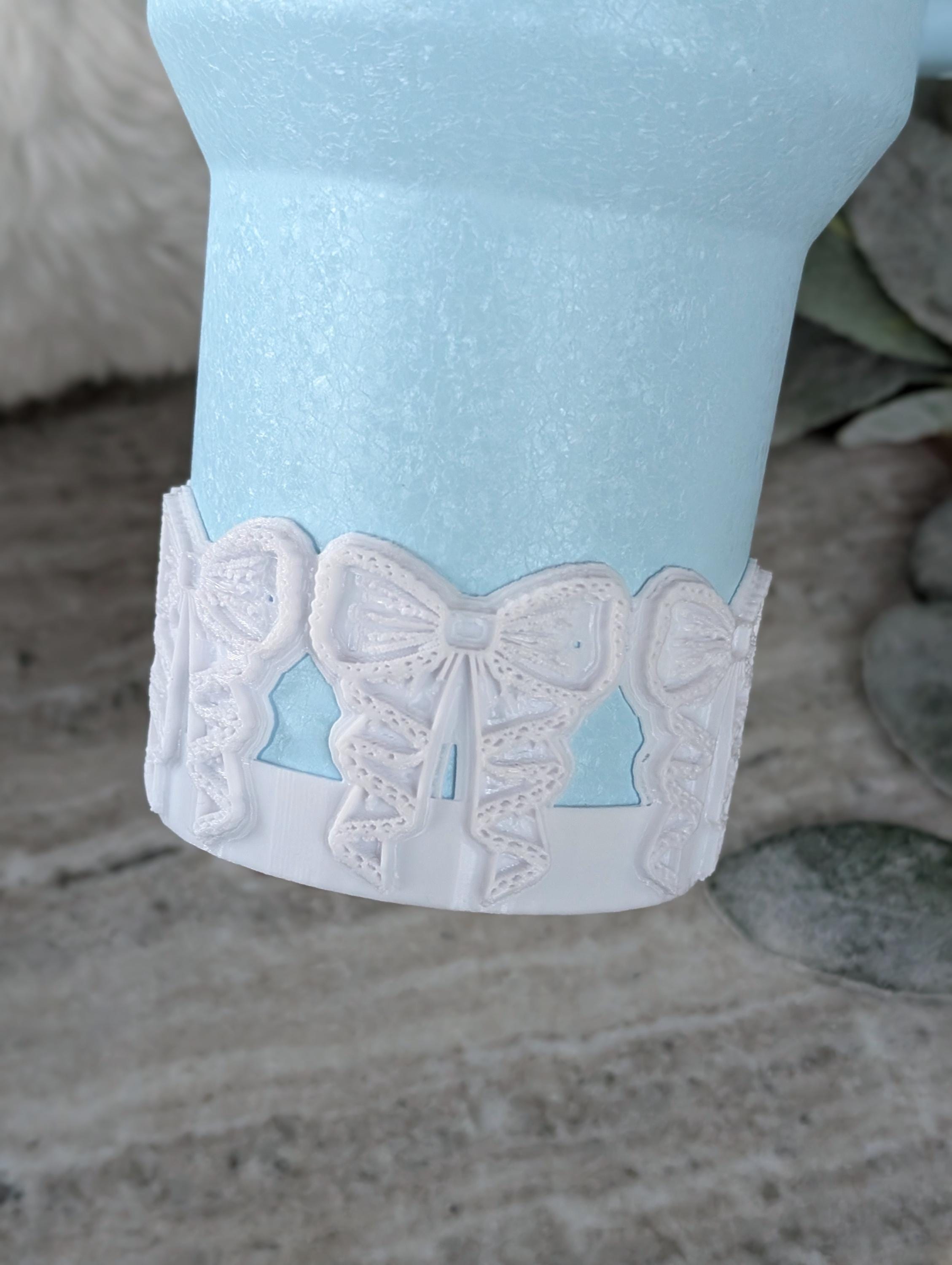 White Lace Coquette Ribbon Bow Tumbler Boot 40oz 30oz Stanley Sleeve for Tumbler Protective Boot Sleeve 3D Printed Lace Toile LSF