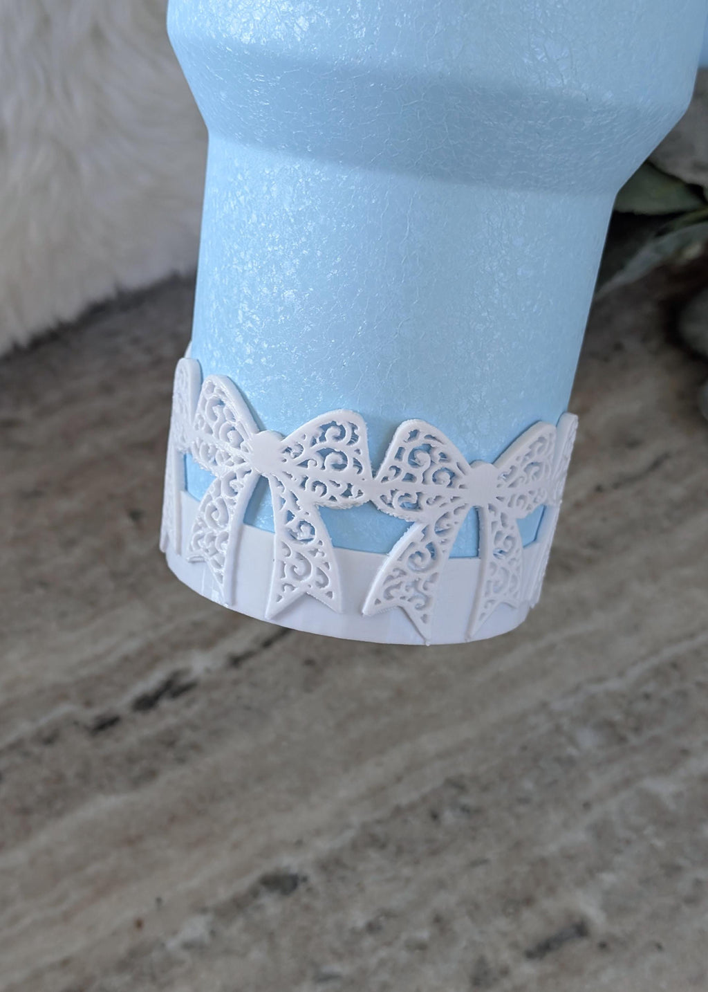 White Swirl Lace Ribbon Bow Tumbler Boot 30 40oz Stanley Sleeve for Tumbler Protective Boot Sleeve 3D Printed Coquette Toile Winter Ice LSF