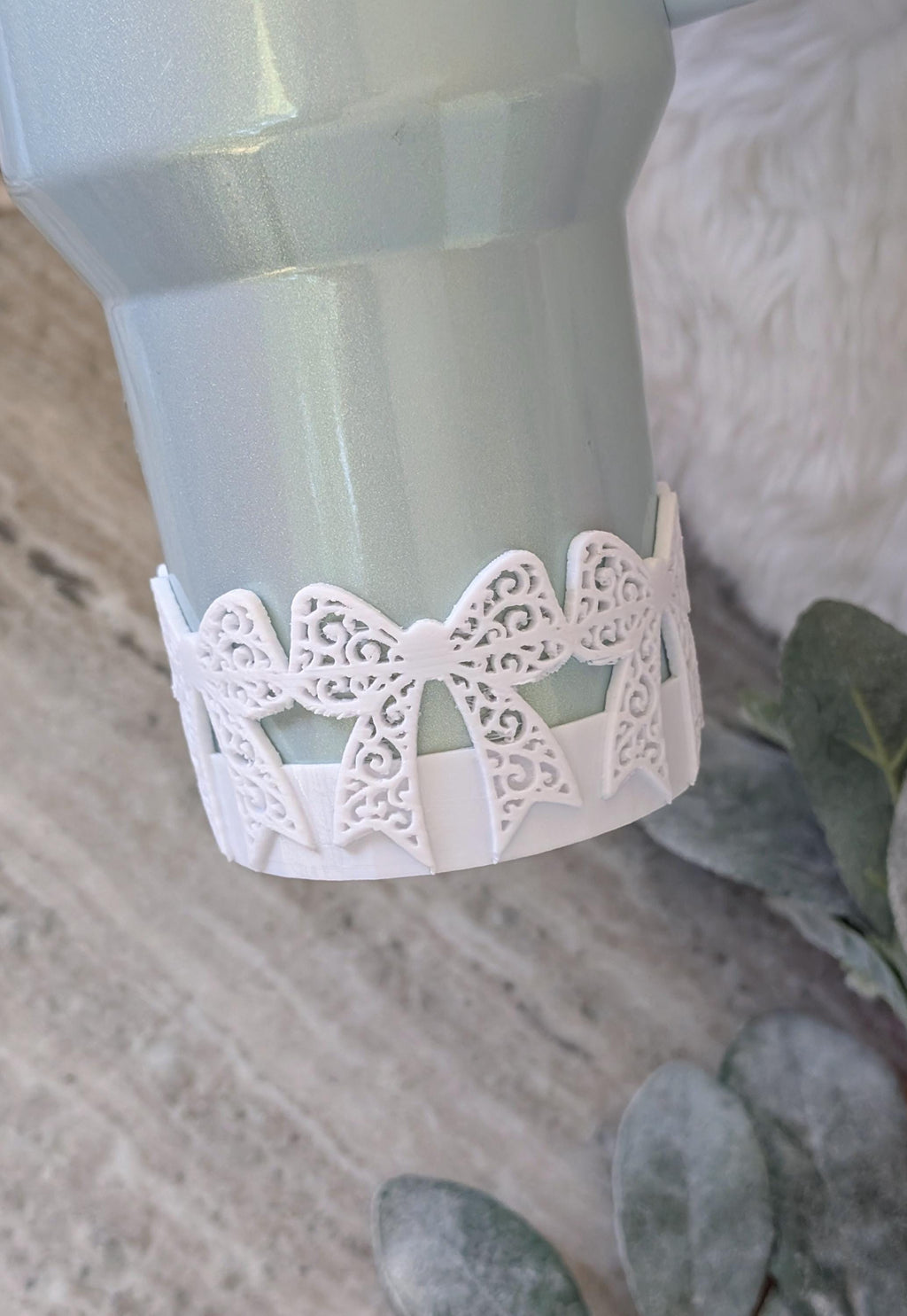 White Swirl Lace Ribbon Bow Tumbler Boot 30 40oz Stanley Sleeve for Tumbler Protective Boot Sleeve 3D Printed Coquette Toile Winter Ice LSF