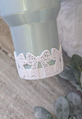 White Swirl Lace Ribbon Bow Tumbler Boot 30 40oz Stanley Sleeve for Tumbler Protective Boot Sleeve 3D Printed Coquette Toile Winter Ice LSF