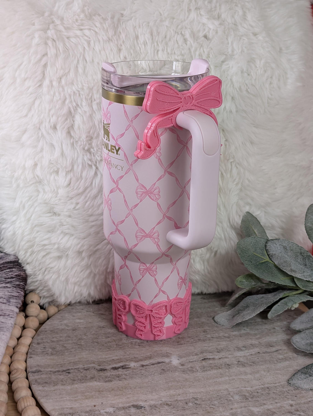 Pink Lace Coquette Ribbon Bow Tumbler Boot or Handle Cuff for Stanley Sleeve for Tumbler Protective Boot Sleeve 3D Printed Lace Toile LSF