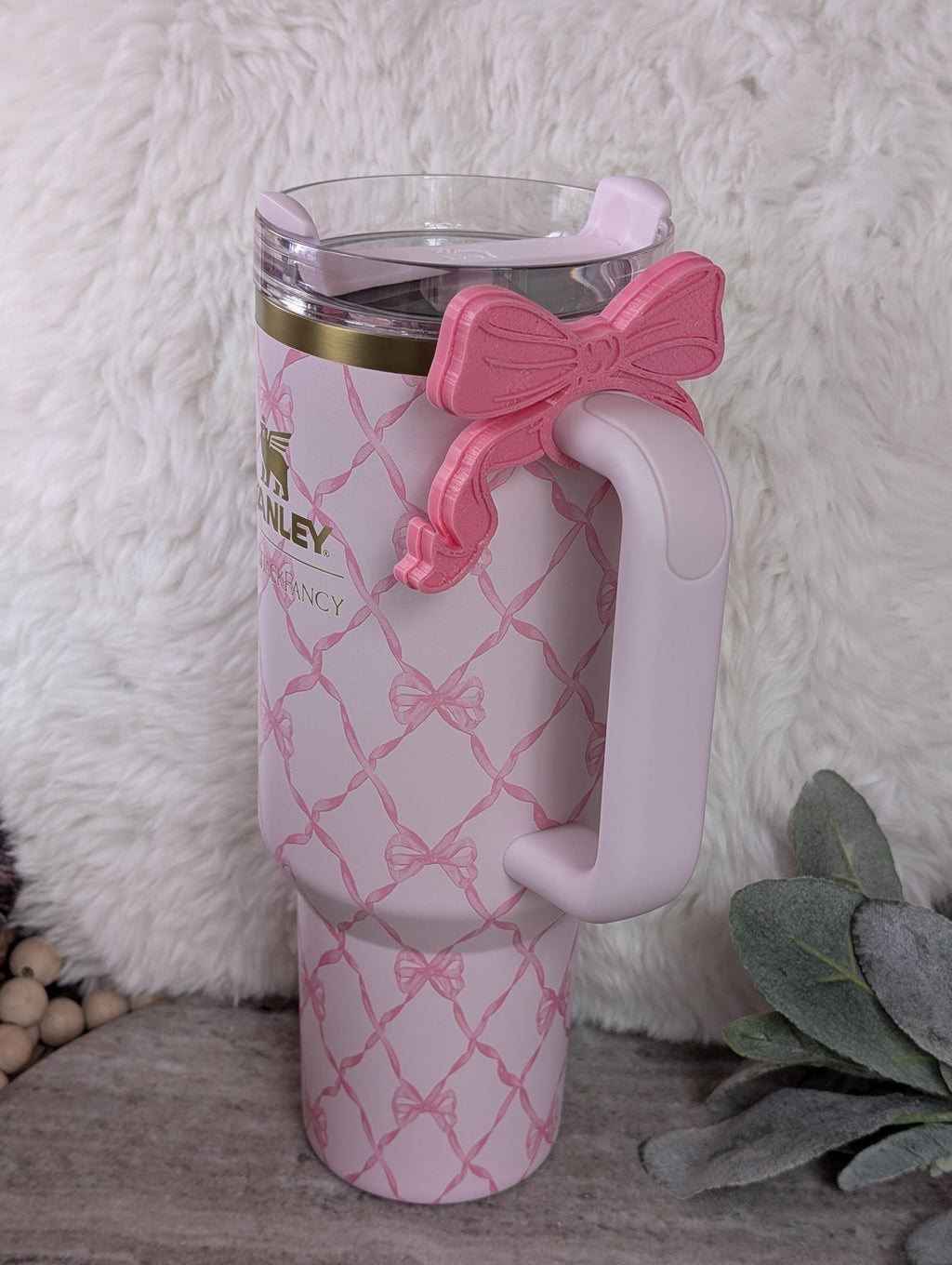 Pink Lace Coquette Ribbon Bow Tumbler Boot or Handle Cuff for Stanley Sleeve for Tumbler Protective Boot Sleeve 3D Printed Lace Toile LSF