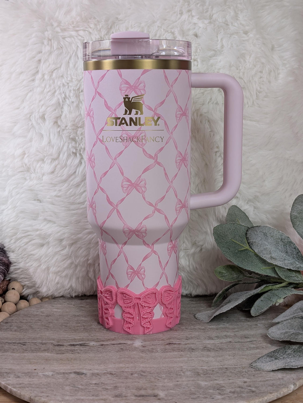 Pink Lace Coquette Ribbon Bow Tumbler Boot or Handle Cuff for Stanley Sleeve for Tumbler Protective Boot Sleeve 3D Printed Lace Toile LSF