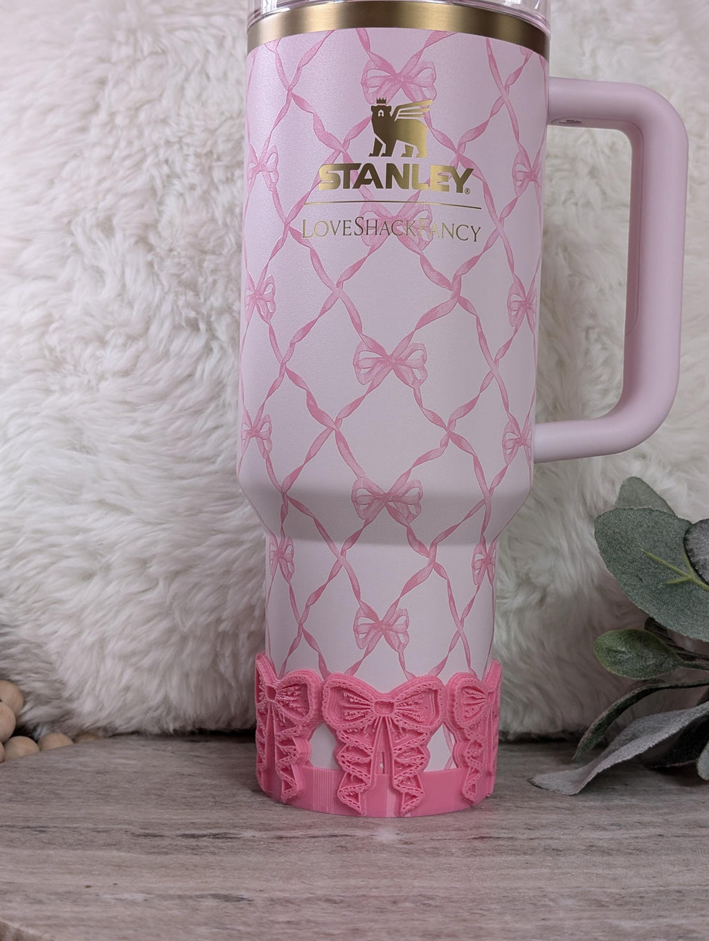 Pink Lace Coquette Ribbon Bow Tumbler Boot or Handle Cuff for Stanley Sleeve for Tumbler Protective Boot Sleeve 3D Printed Lace Toile LSF