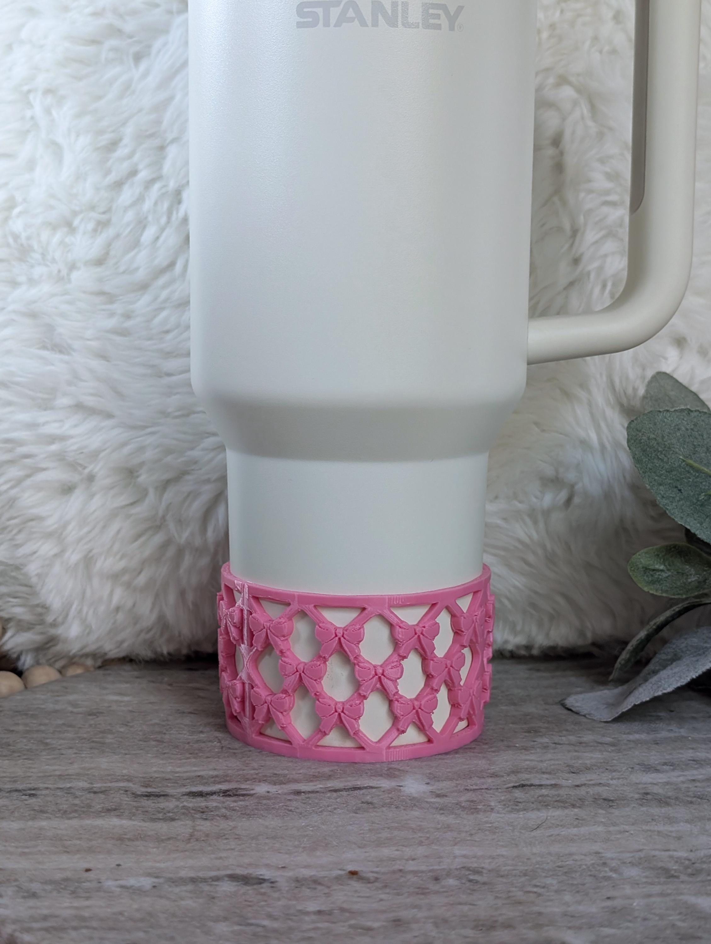 Pink Lattice Ribbon Bow Tumbler Boot for Stanley Tumbler Protective Boot Sleeve 3D Printed Lace Toile LSF Peppermint Fancy Chantilly