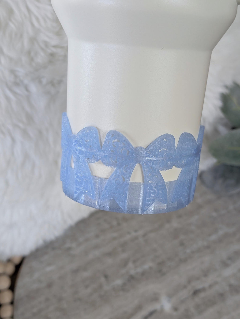 Ice Blue Swirl Lace Ribbon Bow Tumbler Boot 40oz 30oz Stanley Clear Sleeve for Tumbler Protective Boot Sleeve 3D Printed Coquette Toile