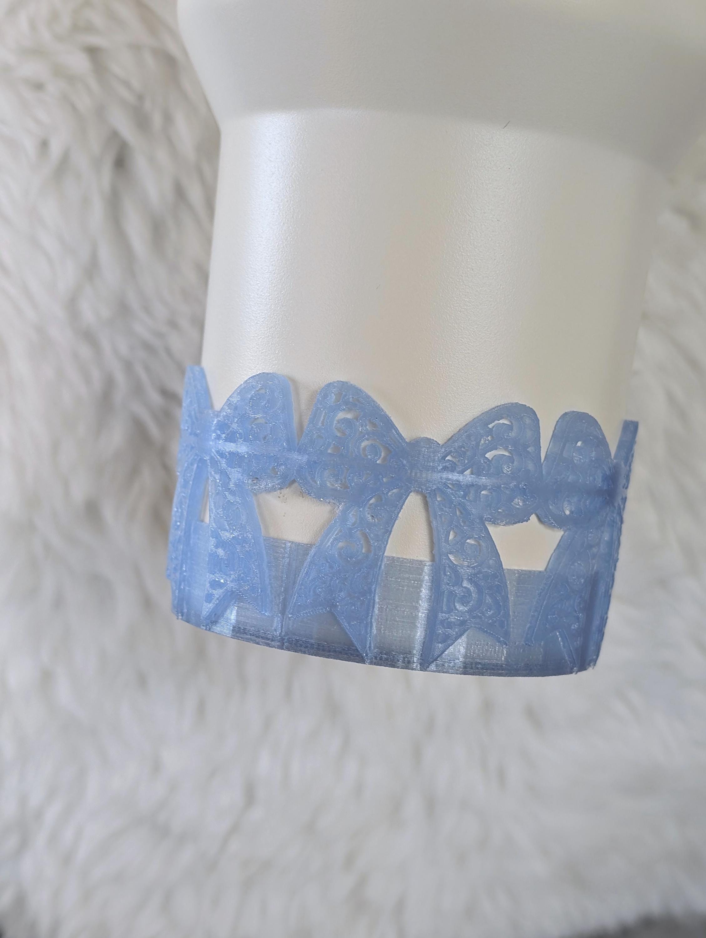 Ice Blue Swirl Lace Ribbon Bow Tumbler Boot 40oz 30oz Stanley Clear Sleeve for Tumbler Protective Boot Sleeve 3D Printed Coquette Toile