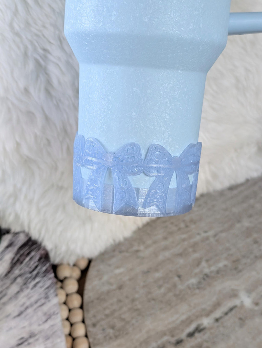 Ice Blue Swirl Lace Ribbon Bow Tumbler Boot 40oz 30oz Stanley Clear Sleeve for Tumbler Protective Boot Sleeve 3D Printed Coquette Toile