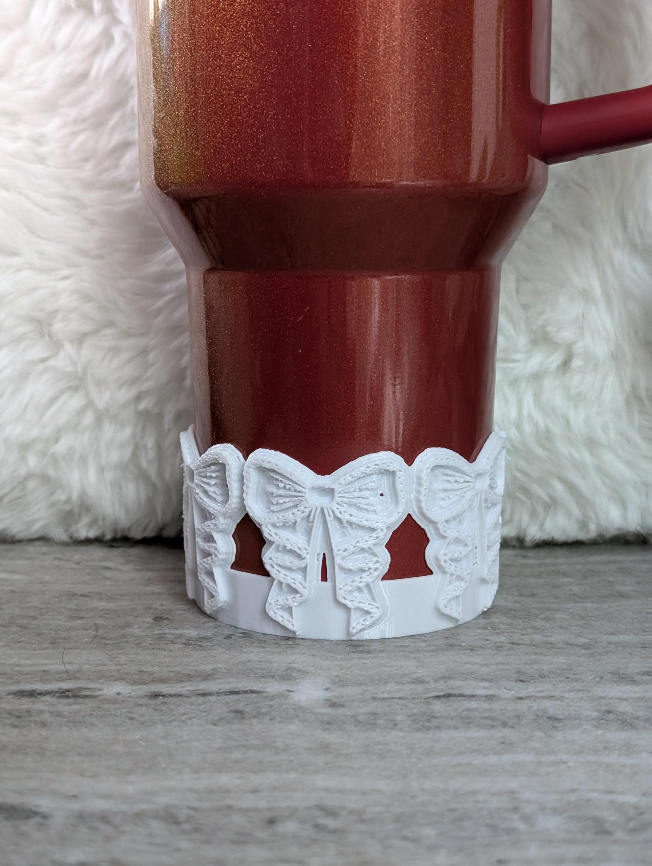 White Lace Coquette Ribbon Bow Tumbler Boot 40oz 30oz Stanley Sleeve for Tumbler Protective Boot Sleeve 3D Printed Lace Toile LSF