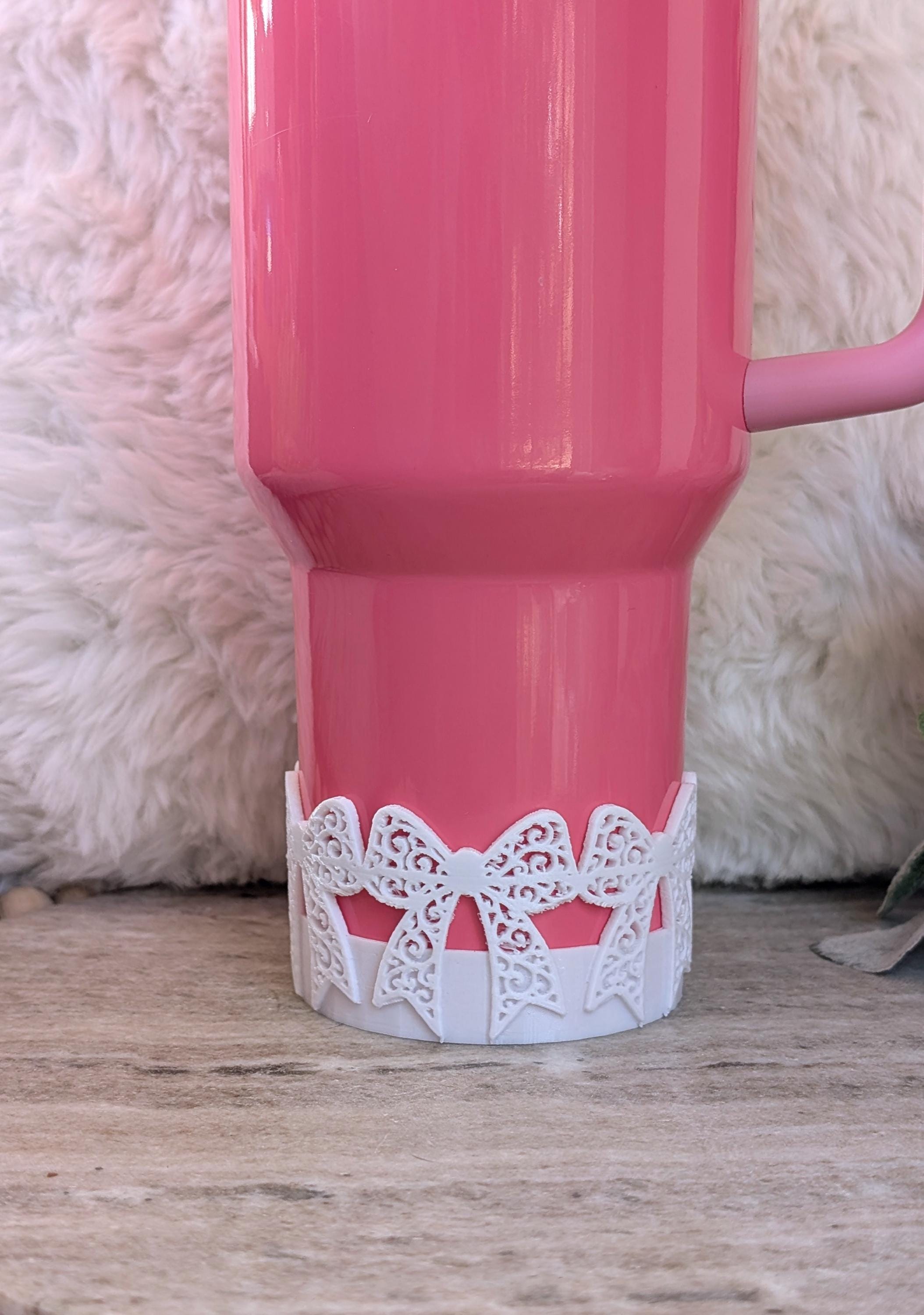 White Swirl Lace Ribbon Bow Tumbler Boot 30 40oz Stanley Sleeve for Tumbler Protective Boot Sleeve 3D Printed Coquette Toile Winter Ice LSF