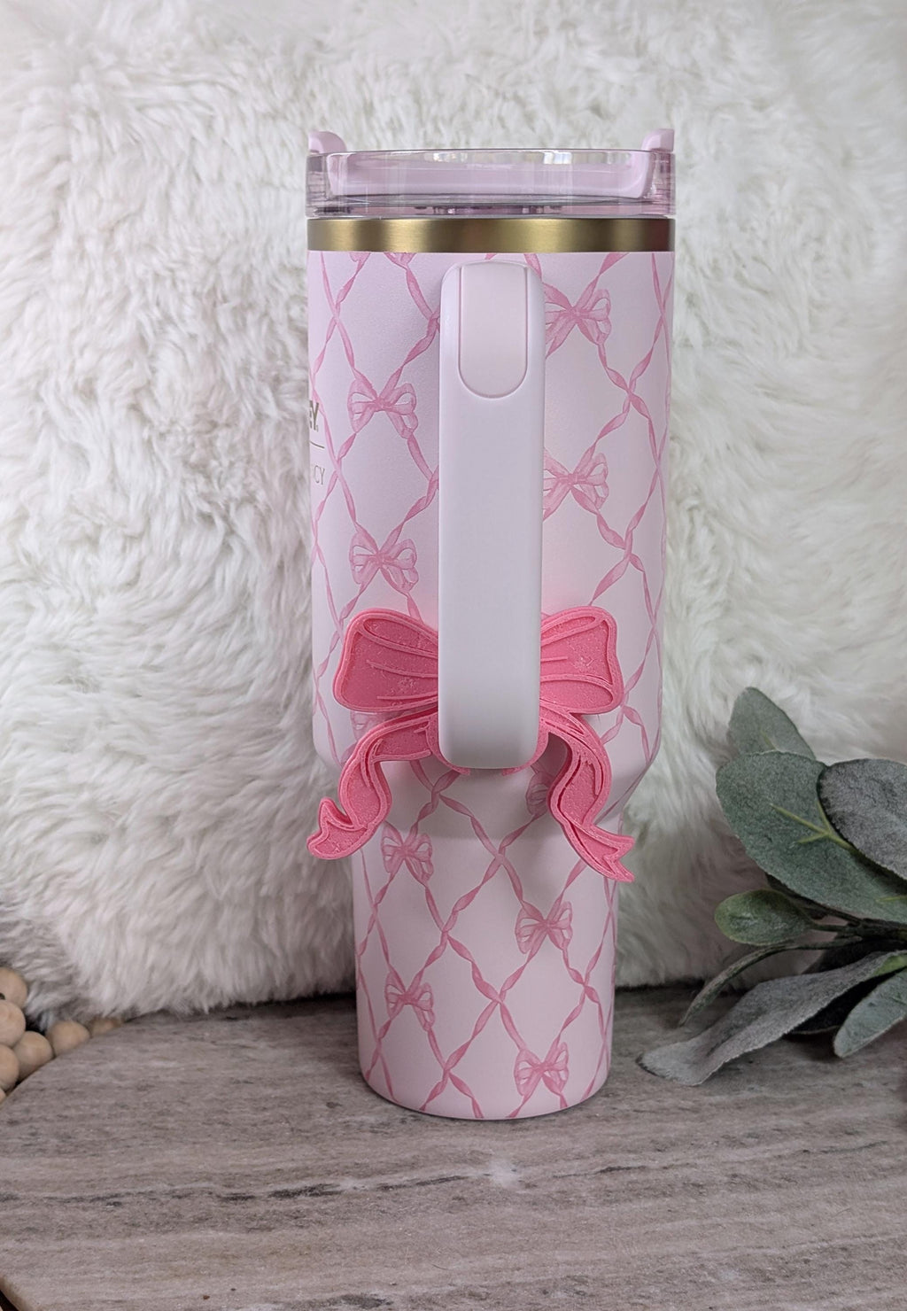 Pink Lace Coquette Ribbon Bow Tumbler Boot or Handle Cuff for Stanley Sleeve for Tumbler Protective Boot Sleeve 3D Printed Lace Toile LSF