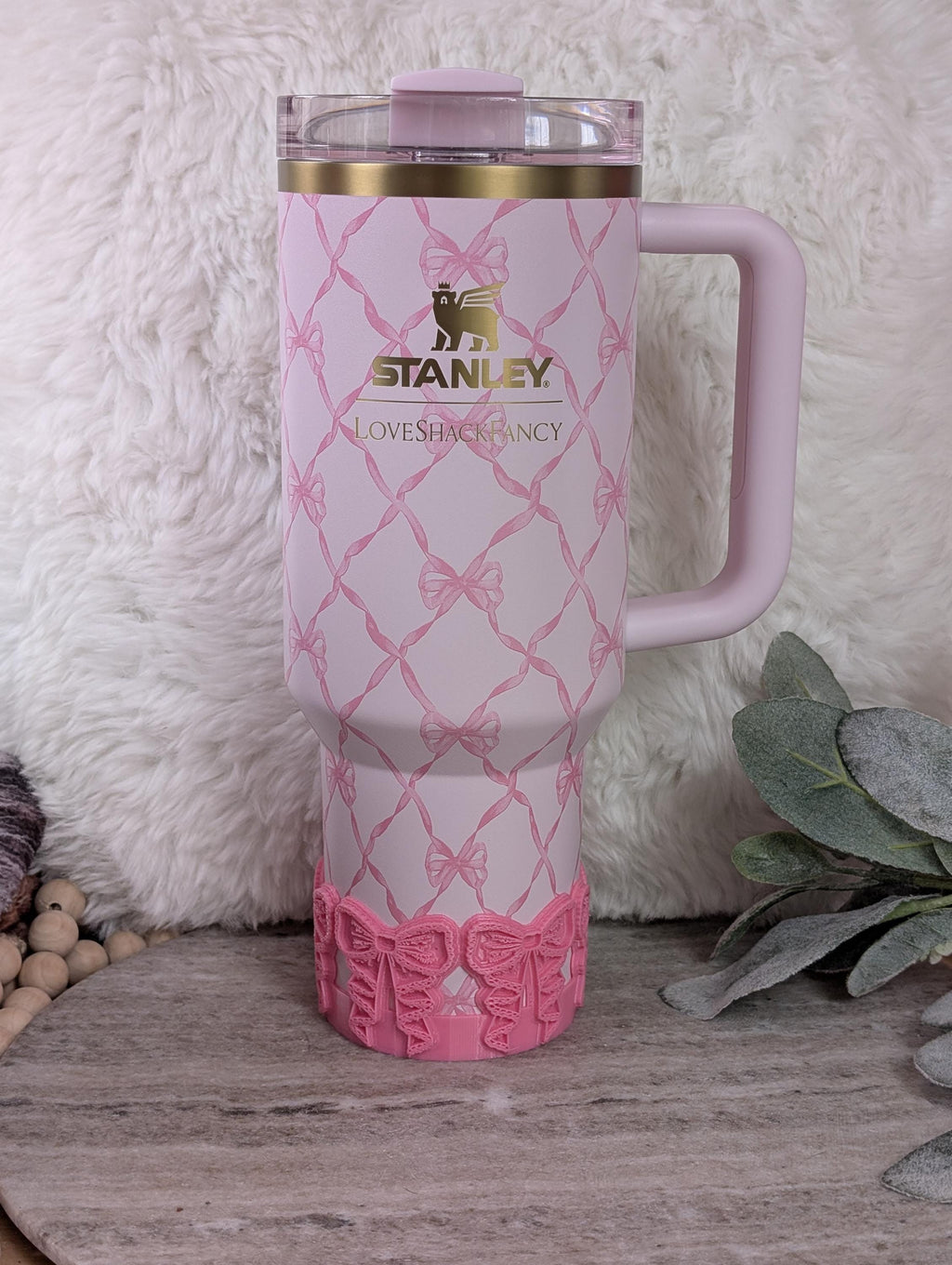 Pink Lace Coquette Ribbon Bow Tumbler Boot or Handle Cuff for Stanley Sleeve for Tumbler Protective Boot Sleeve 3D Printed Lace Toile LSF
