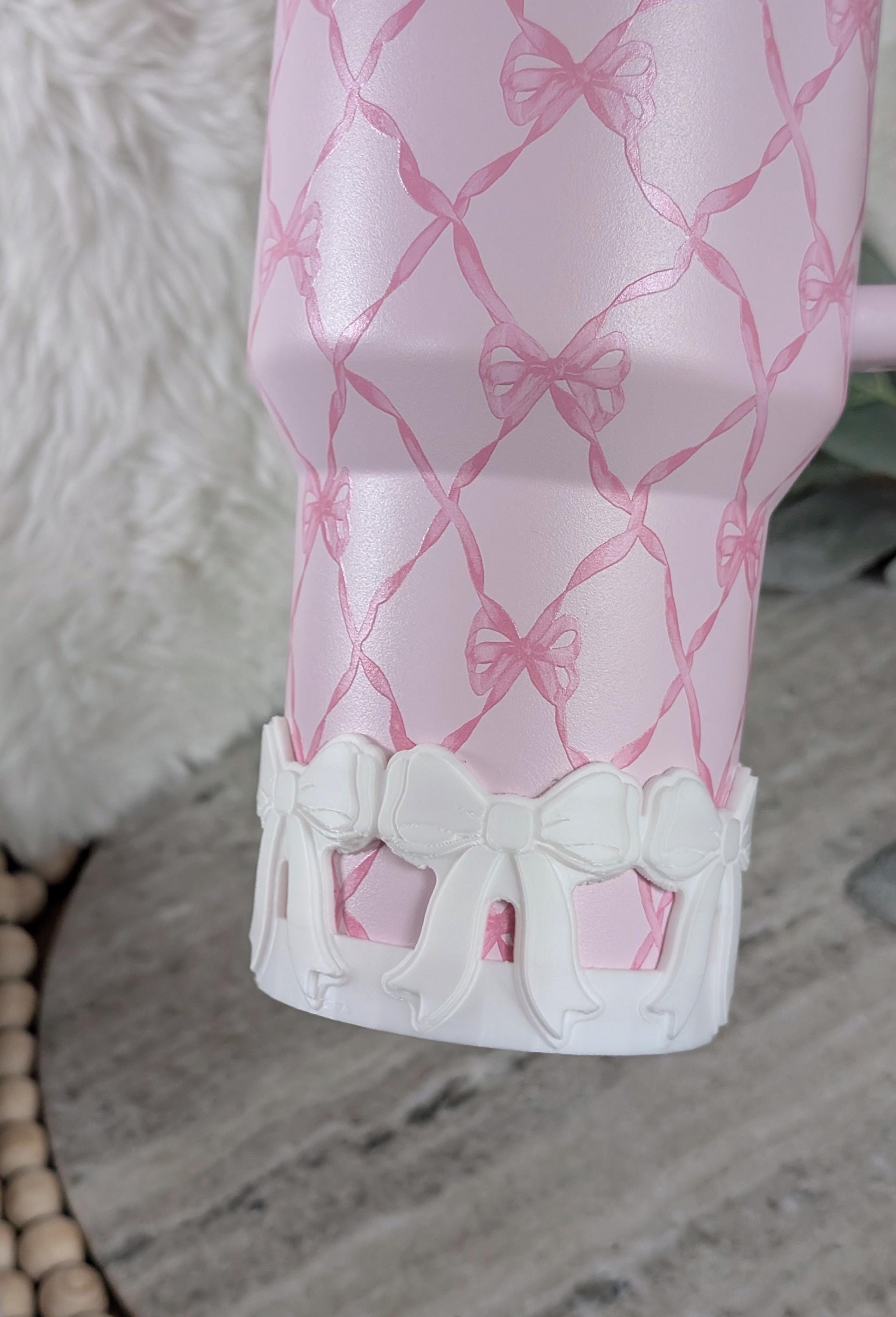 White Coquette Ribbon Bow Tumbler Boot, 40oz Stanley, Bow Sleeve for Boot, 3D Printed, Protective Boot for Tumbler bottom Accessories