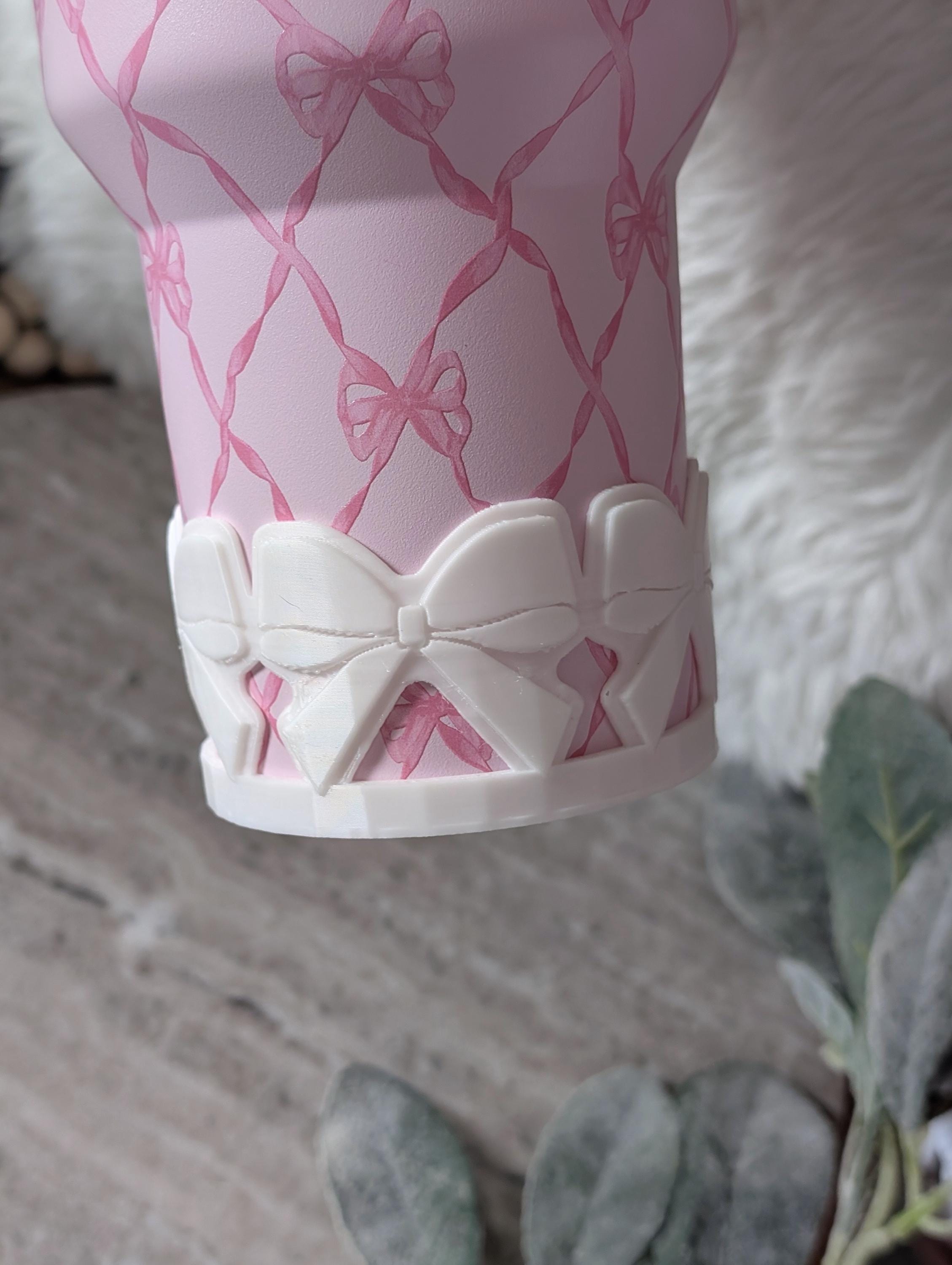 White Ribbon Bow Tumbler Boot, 40oz 30oz Stanley, Clear Sleeve for Tumbler Boot Sleeve, 3D Printed, Coquette, Protective, 32oz Owala