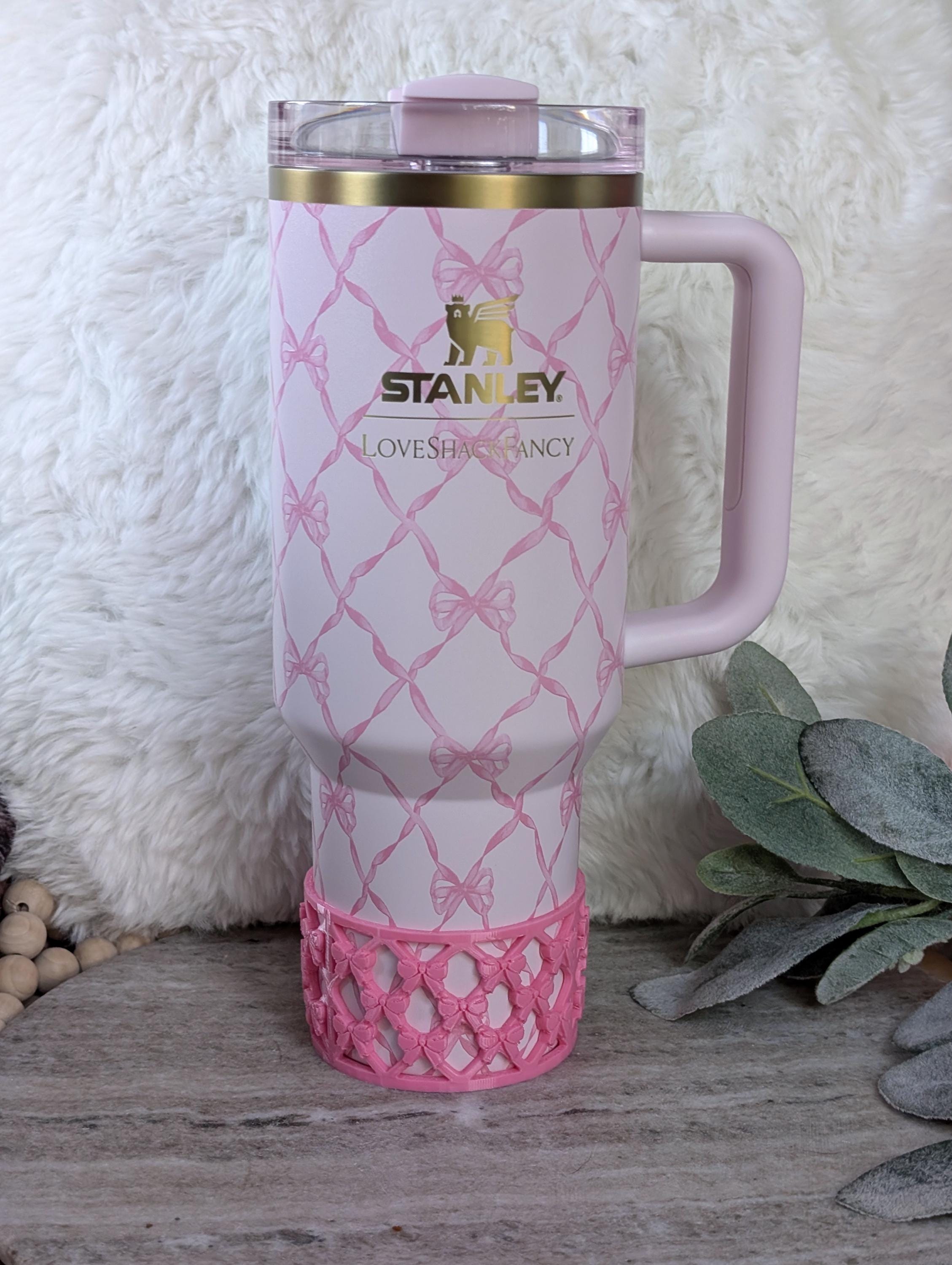 Pink Lattice Ribbon Bow Tumbler Boot for Stanley Tumbler Protective Boot Sleeve 3D Printed Lace Toile LSF Peppermint Fancy Chantilly