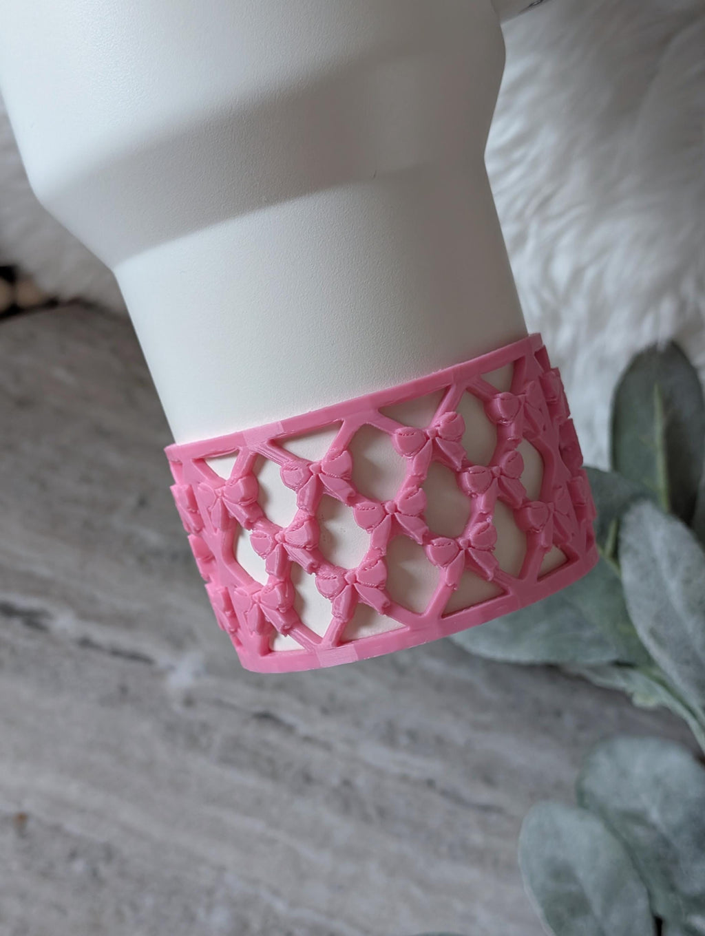 Pink Lattice Ribbon Bow Tumbler Boot for Stanley Tumbler Protective Boot Sleeve 3D Printed Lace Toile LSF Peppermint Fancy Chantilly