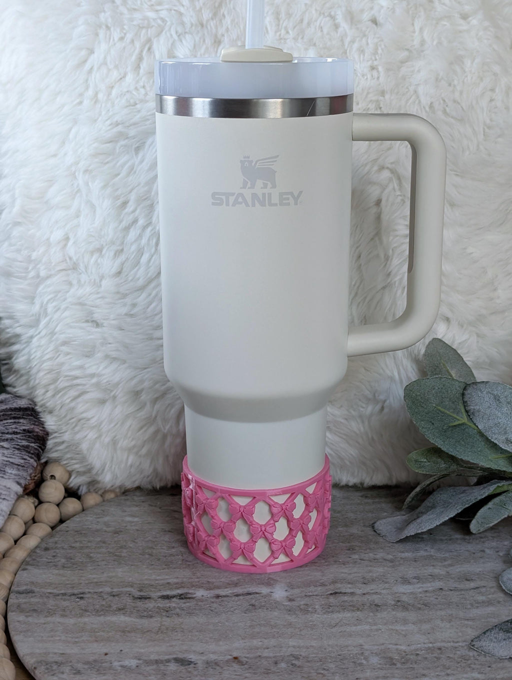 Pink Lattice Ribbon Bow Tumbler Boot for Stanley Tumbler Protective Boot Sleeve 3D Printed Lace Toile LSF Peppermint Fancy Chantilly