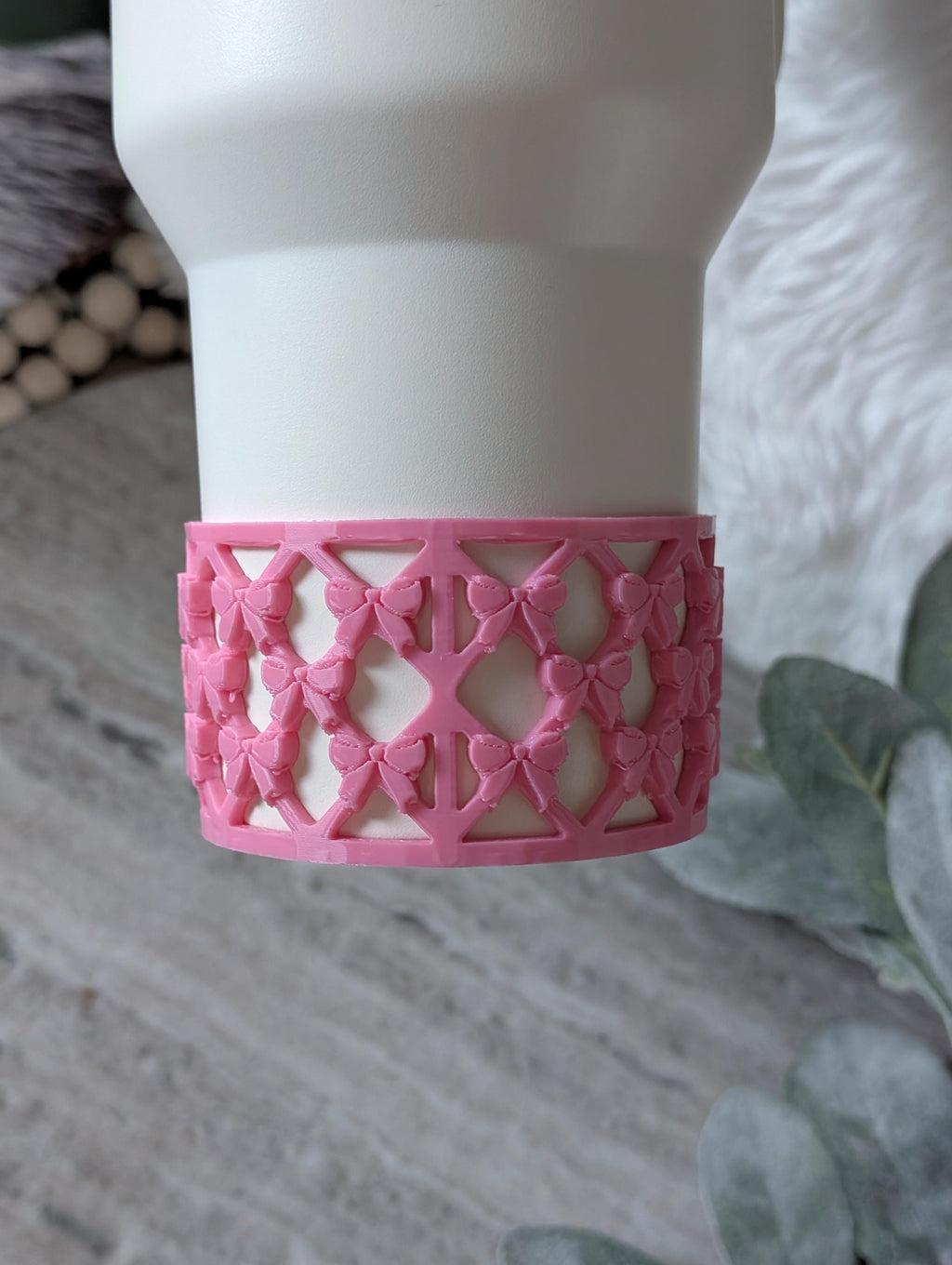 Pink Lattice Ribbon Bow Tumbler Boot for Stanley Tumbler Protective Boot Sleeve 3D Printed Lace Toile LSF Peppermint Fancy Chantilly